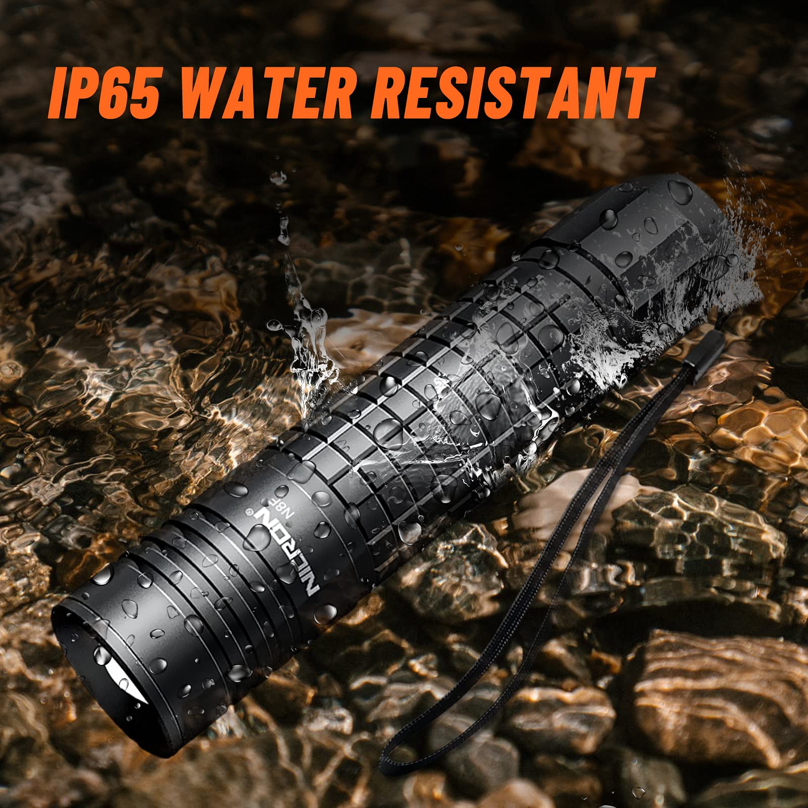 NICRON N8F Flashlight, 800 Lumen, 5 Modes, Zoomable, Rechargeable, IP65 Waterproof, Gray
