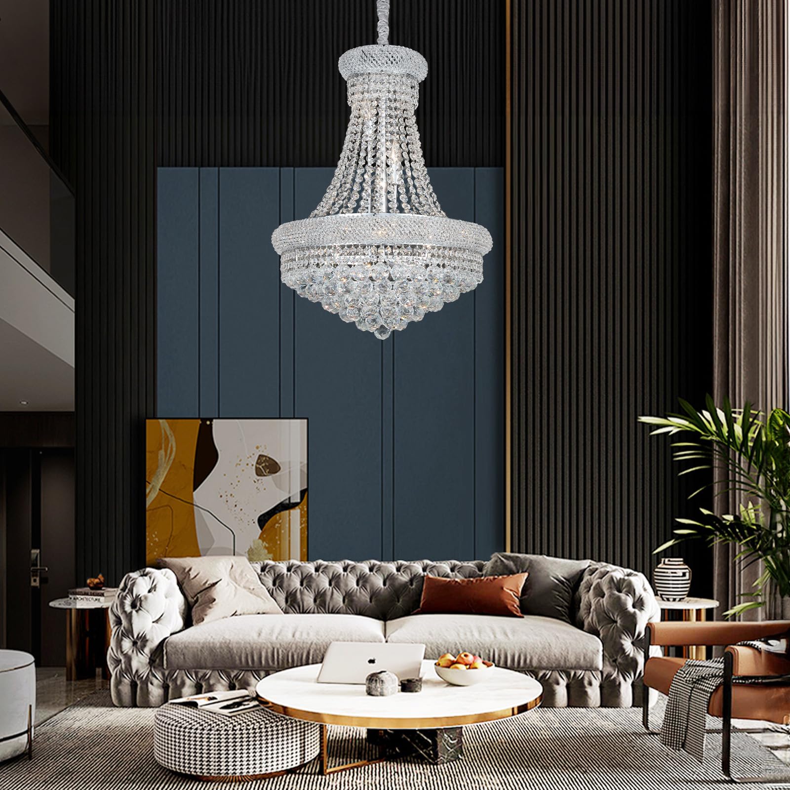 Gifarich Crystal Chandeliers For Dining Room Light Fixture Empire Style K9 Crystal Chandeliers For Entryway 12 Lights Chrome stylish Lighting Fixtures For Living Room Stairway Bedroom Foyer D22 Inch