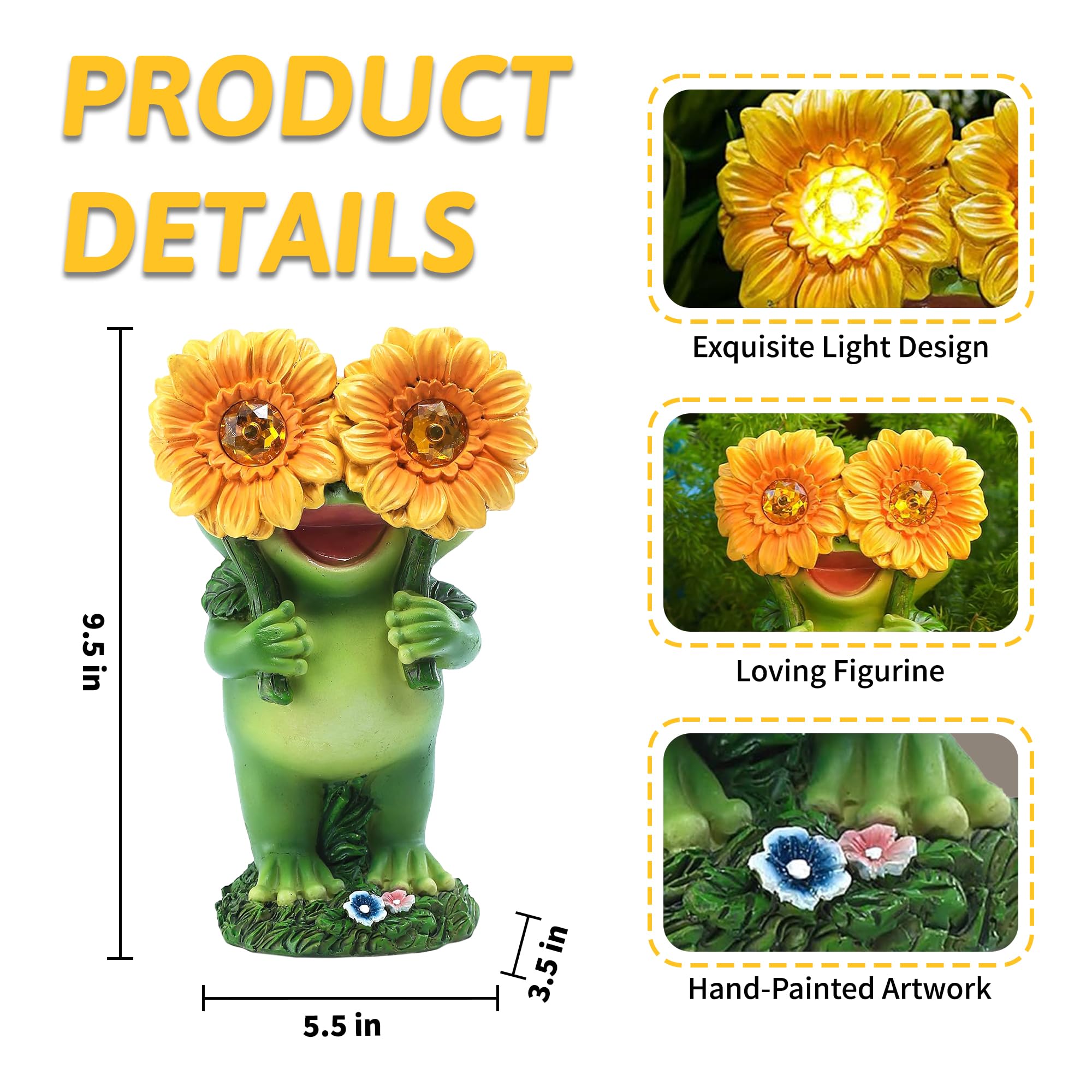 CFFOWNUG Outdoor Frog Garden Statue with Solar Light, Funny Frog Design for Mothers Day, Yard Decoration, FROG-02, Model SP-OVEY-553K