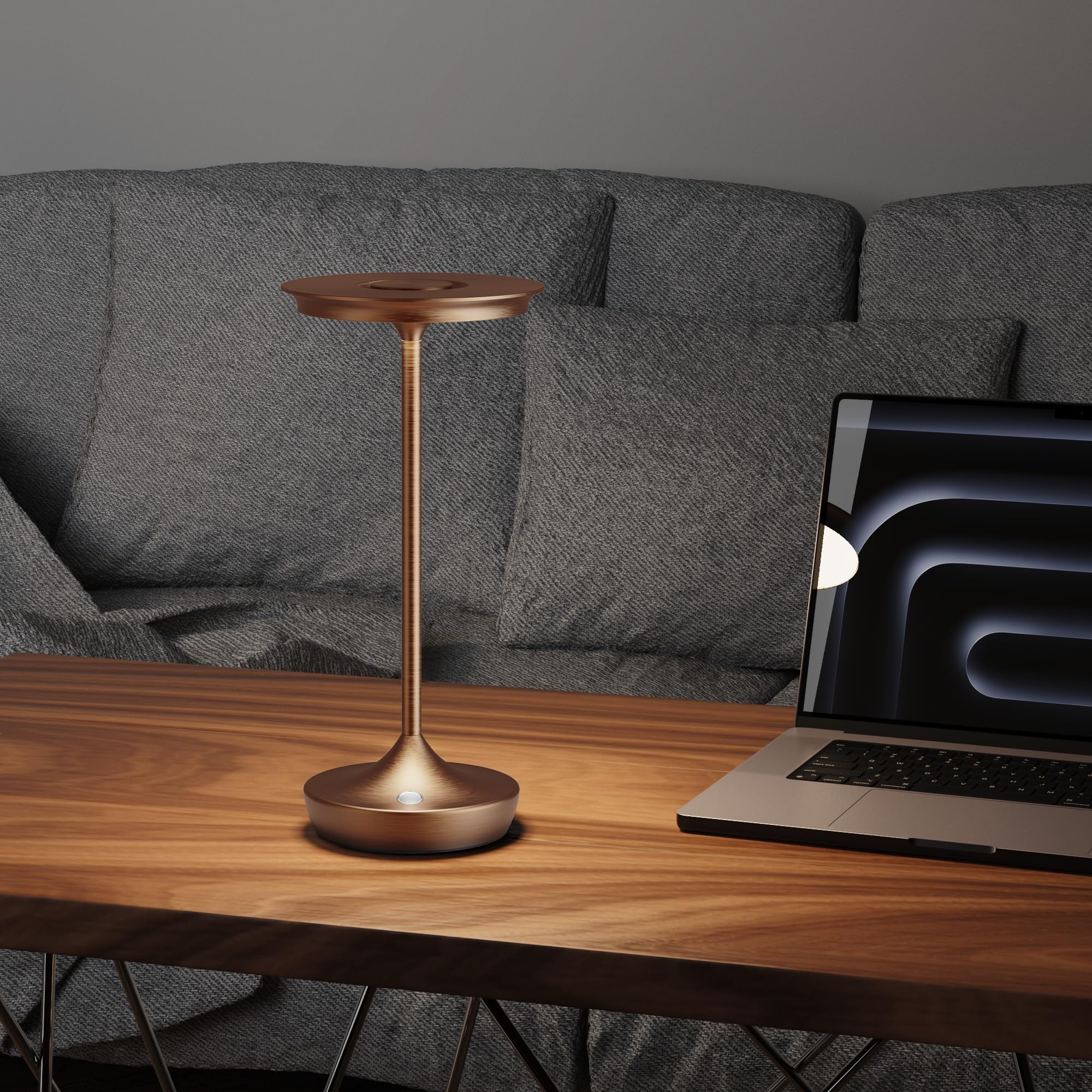 SHANGCAI LED Cordless Table Lamps - Rechargeable, 3 Color Stepless Dimming, Portable, 2 Pack, Moka