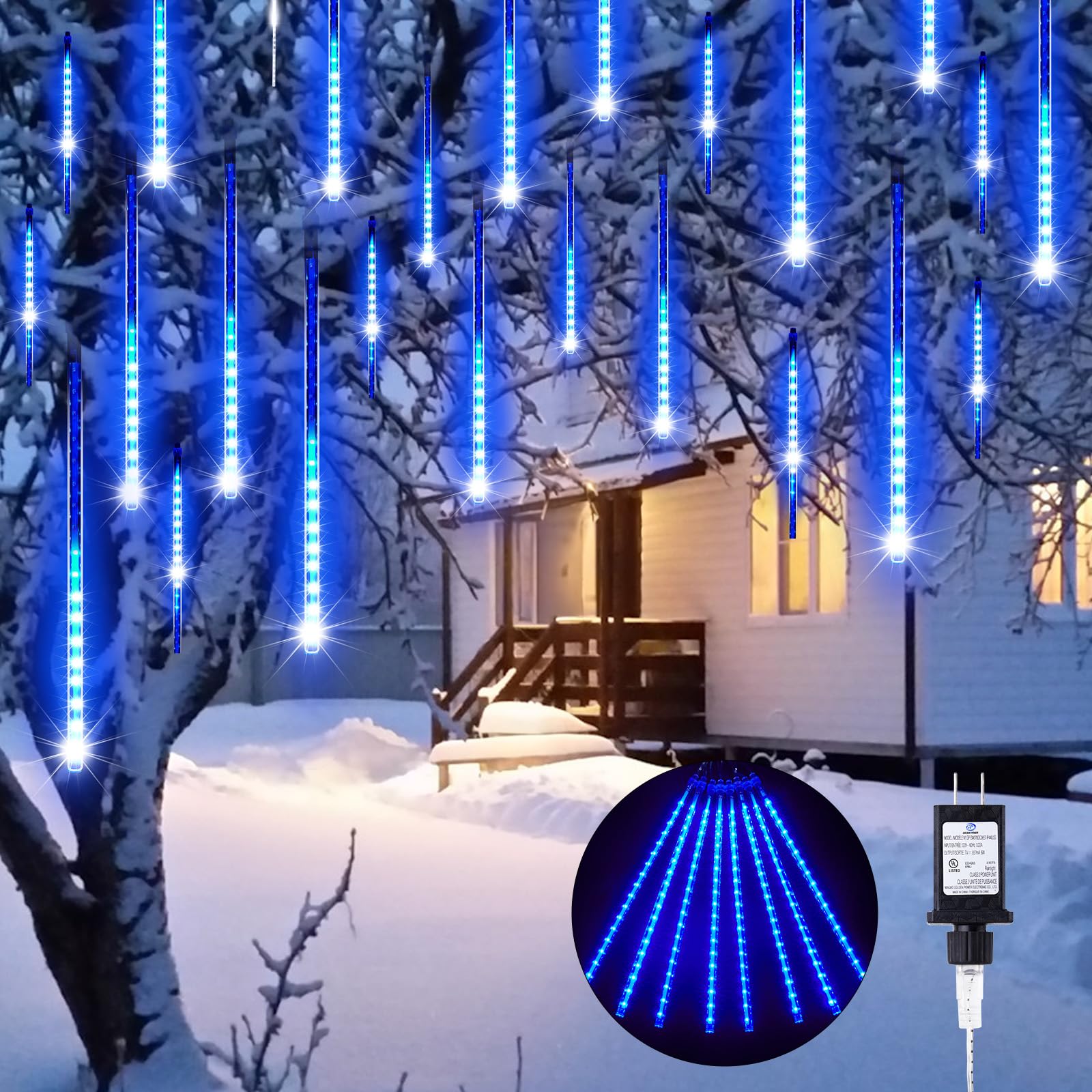 Minetom Meteor Shower Lights, 720 LED Icicle Lights, Waterproof, Blue, 16 Inch, Model d45b47a1-99e8-4b86-a1d0