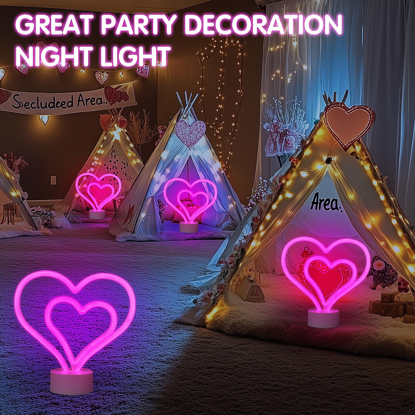 Halovin Pink Heart Neon Sign - LED Night Lamp, Battery Powered, Cute Decor for Bedroom, Home, Wedding & Party, Model XM241204
