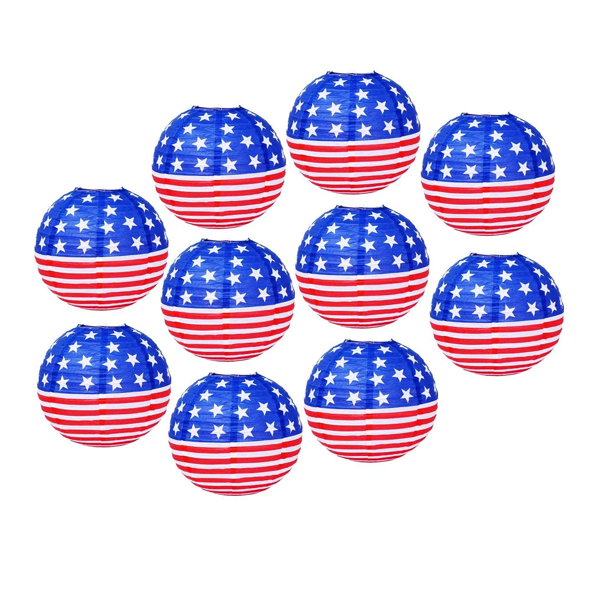 Mudra Crafts American Flag Paper Lanterns Wedding Party Decorations - 12 in 10 Round Japanese Chinese Lanterns Decorative Hangin
