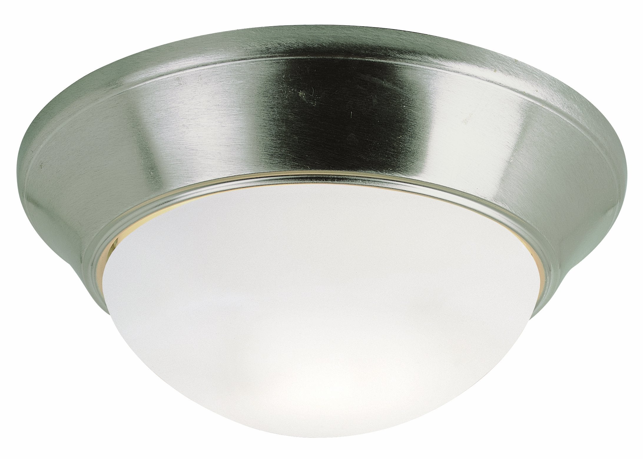 TRANS GLOBE Flush Mount Light, 14in White Frosted Glass, Brushed Nickel, Model PL-57704 BN