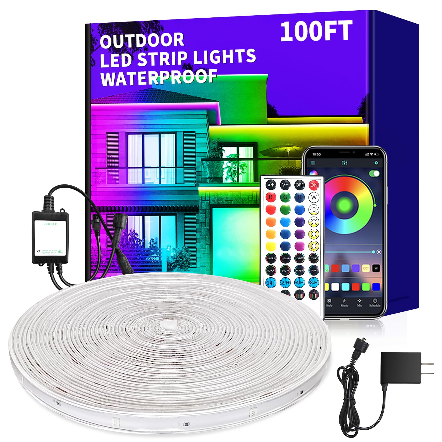 vimeepro Outdoor LED Strip Lights Waterproof,100ft Outdoor Lights with App/Remote Control, IP68 Waterproof, Music Sync led Light