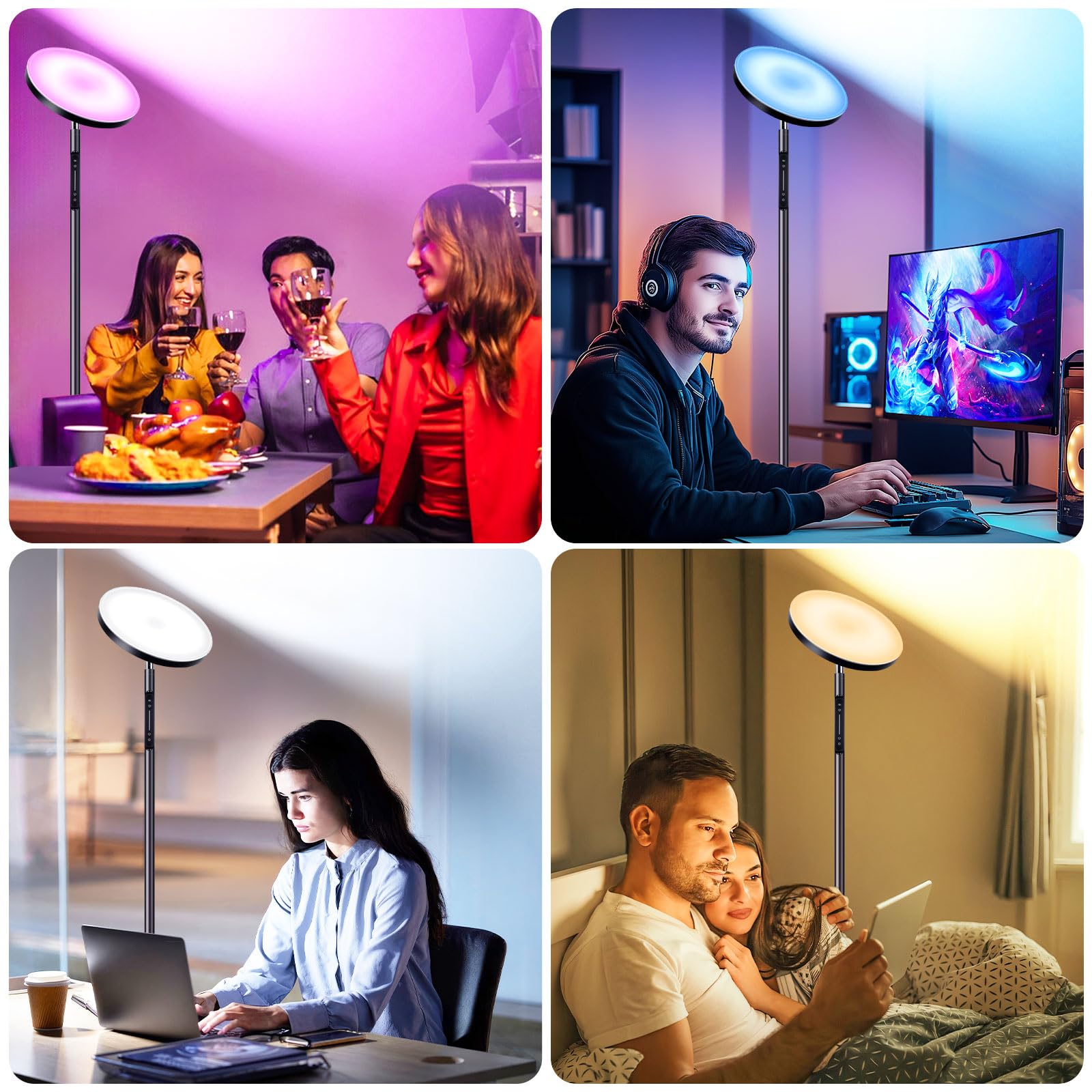 OUTON Smart RGB Floor Lamp, 36W Dimmable LED Torchiere, Black, Model DGEUFL0016-RGBCW-B, APP & Remote Control, Ideal for Living