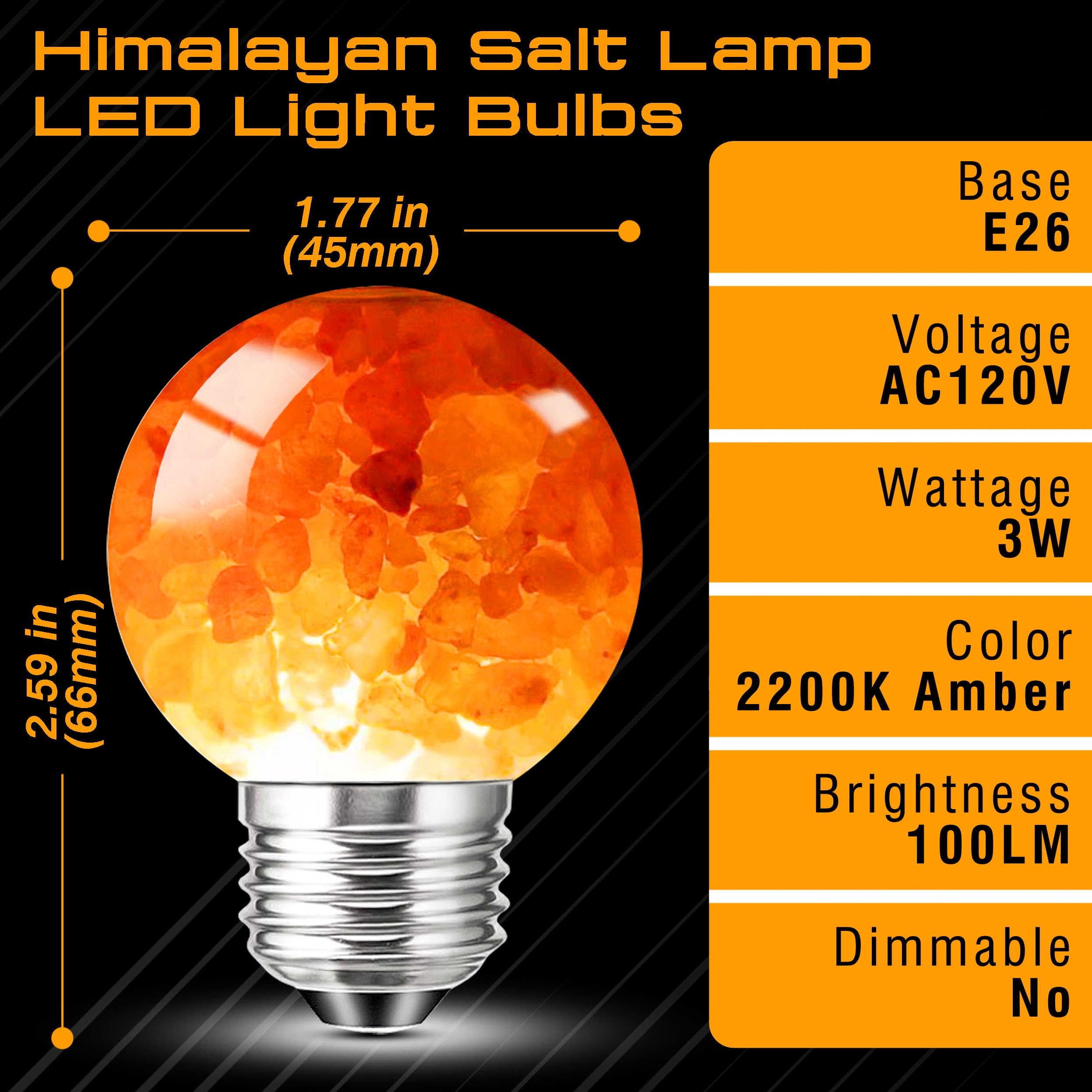 Elmoyle Himalayan Salt Lamp LED Light Bulbs, E26 2200K Warm Amber Pink, 3W Mood Lighting Night Light, E26 G45 Salt Rock Stress R