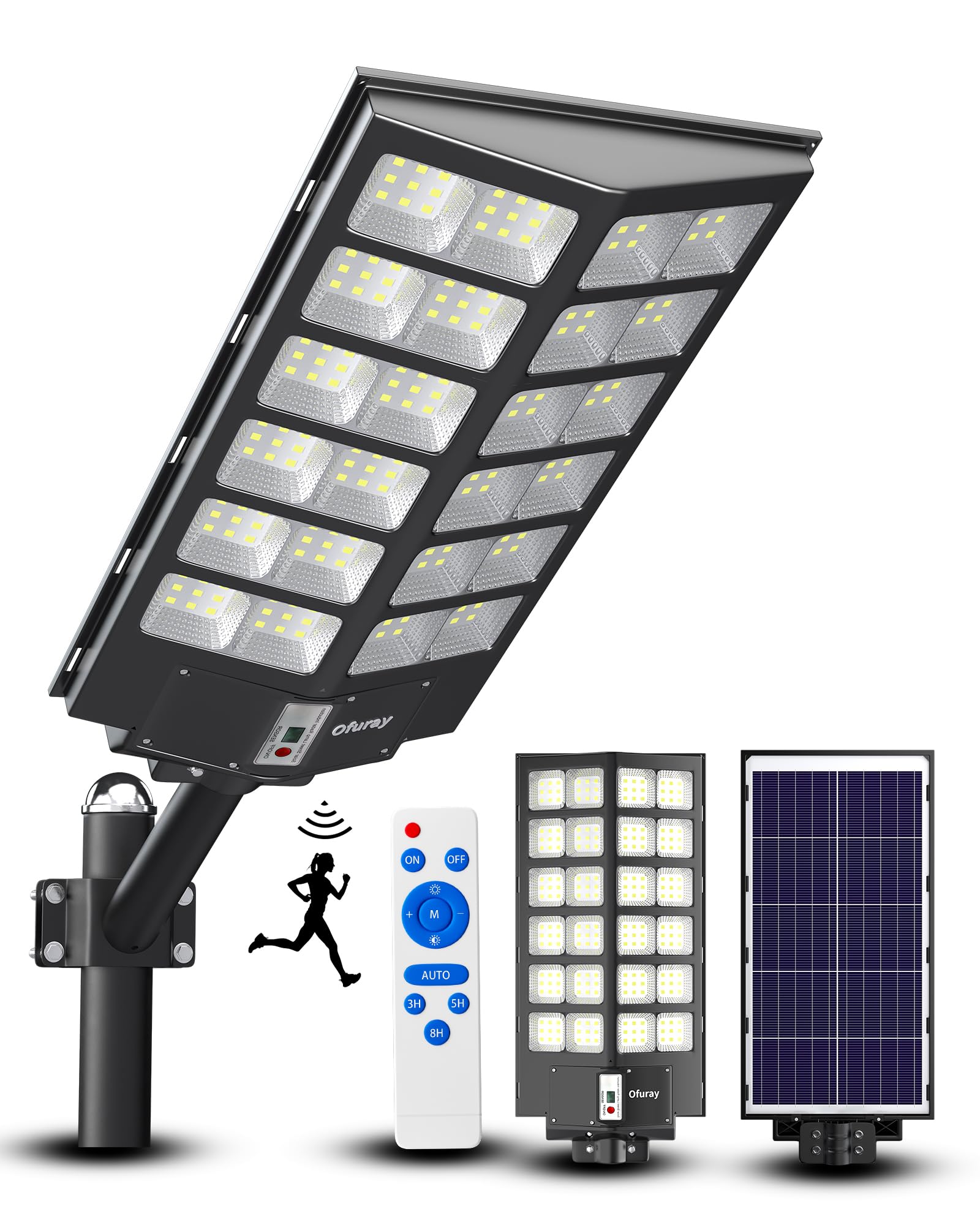 Ofuray Solar Street Light, 6500K Waterproof LED, Remote Control, Model Of-9800W, Black, Outdoor Security Flood Light