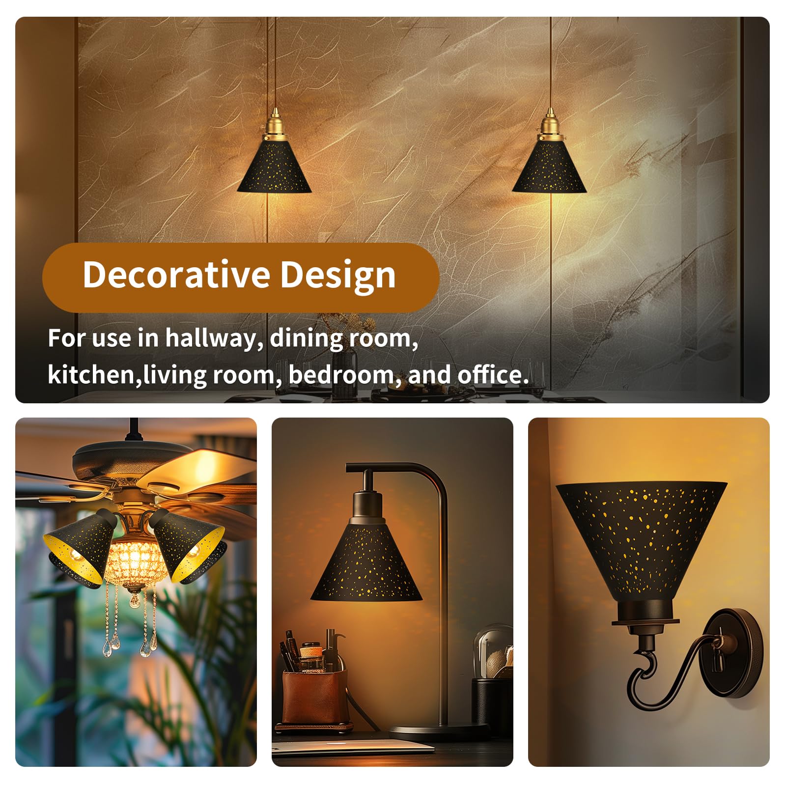 Pendant Light Shade, Alucset Trumpet Star Iron Lampshade Fitter 2.4 Inch Height 7.4 Inch Bottom Diameter 5.7 Inch Fits Bedroom L