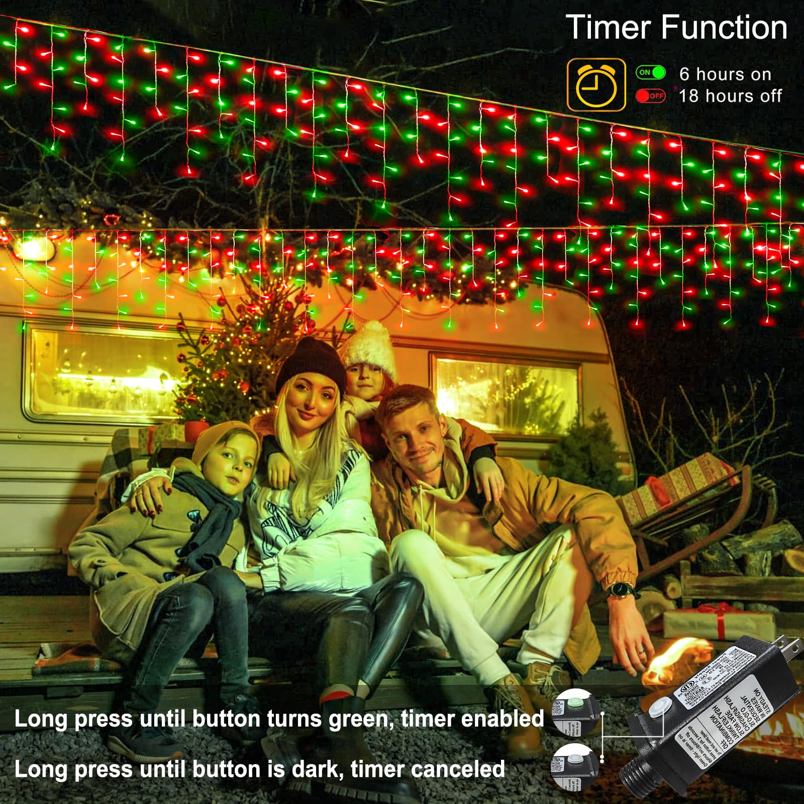 66Ft Red And Green Christmas Lights, 640 Led Icicle Lights For Outside, Clear Wire Connectable Twinkle Lights With 8 Modes Timer