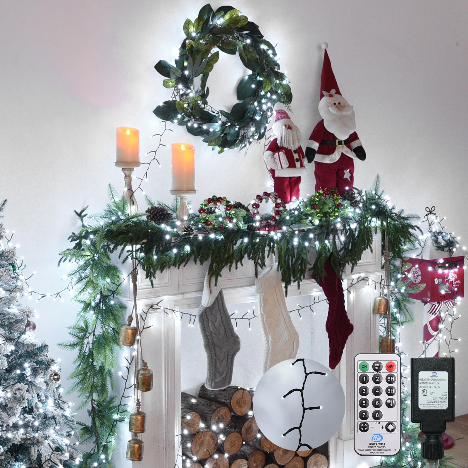 Lycklig 800 LED Cluster Fairy Lights - Cool White Twinkle String Lights with Remote, 8 Modes, Timer, Outdoor/Indoor Use