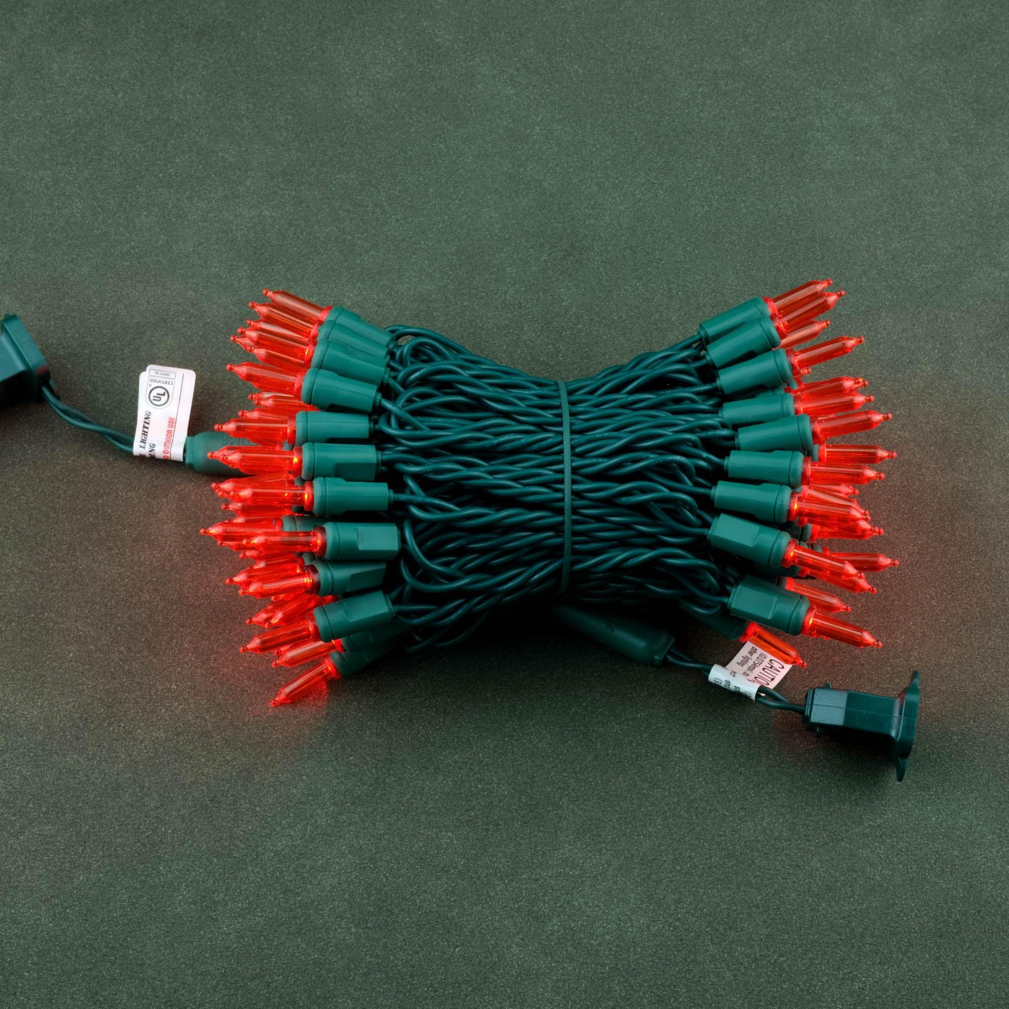 YULETIME T5 LED Christmas Lights, 33 ft Waterproof, Red, Green Wire, Model YX-T5-100-3