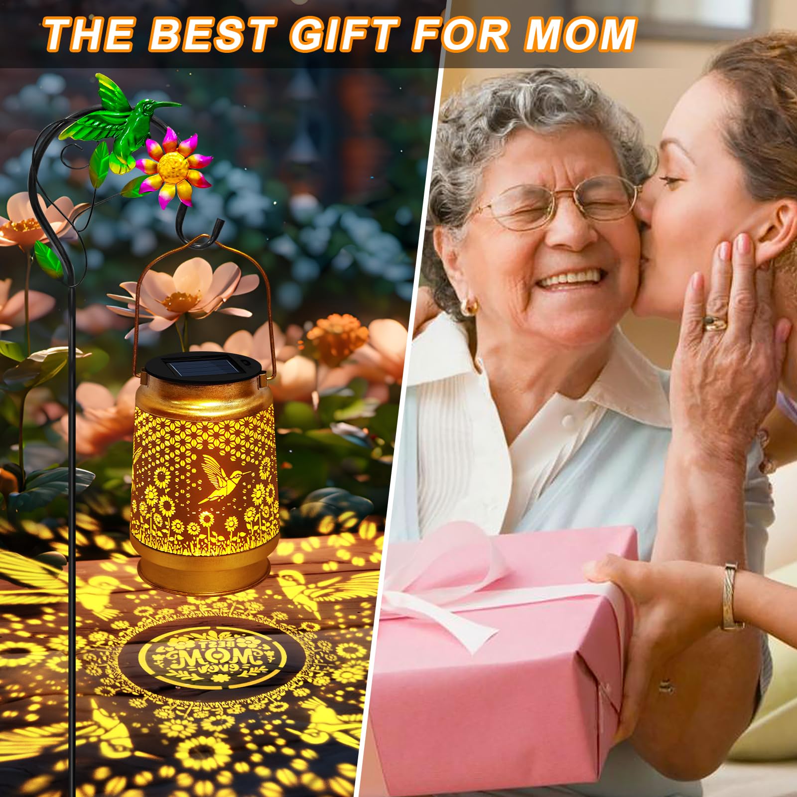 Tedof Solar Lanterns Outdoor Waterproof Hummingbird Sunflower Solar Lights Garden Decor Gifts For Mom Women Grandma Outdoor Deco