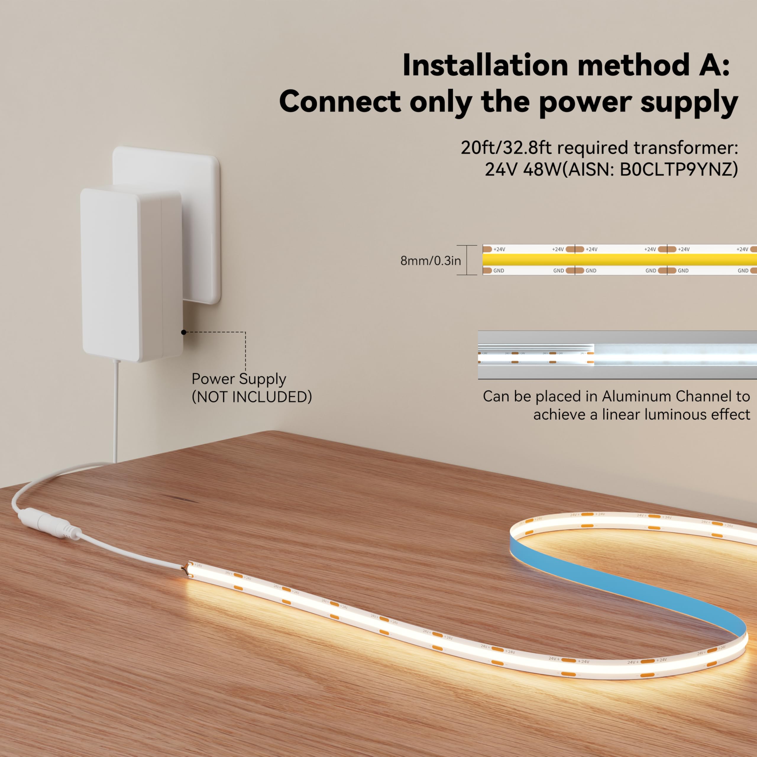 Miwise Cob Led Strip Light 20Ft/6.1M Cri 90+ Warm White 2700K High Lumen Super Bright Flexible Dc24V Led Tape Light For Cabinet Home Office Diy Lighting Projects(Adapter&Controller Not Included)