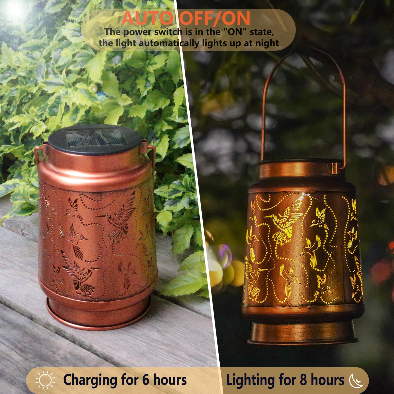 Solar Hummingbird Lanterns Outdoor Hanging Decor Lantern,Waterproof Hollow Out Metal Decorative Garden Light,Graceful Decoration