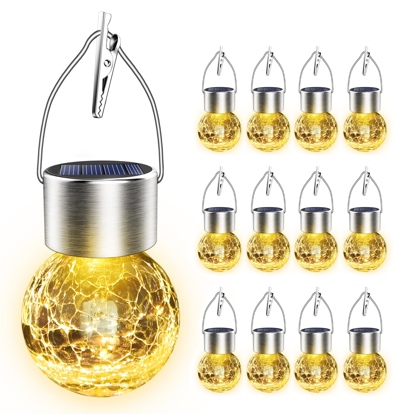 Ahongem Solar Hanging Lights Decor For Outside: Garden Light Waterproof For Yard Outdoor Decorations - 12 Pack Led White Glass Globe Balls Lighting Patio Tree Camping Party Decorative