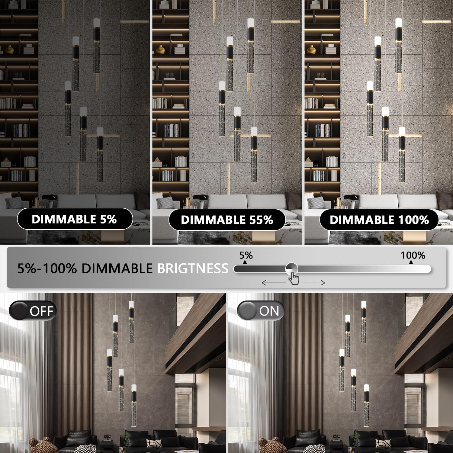 EMBRING 5-Light Pendant Light Fixtures, Dimmable Modern LED Chandelier, Black and Gold, Classic Style, Model SW001-StDBykl-bg-5light