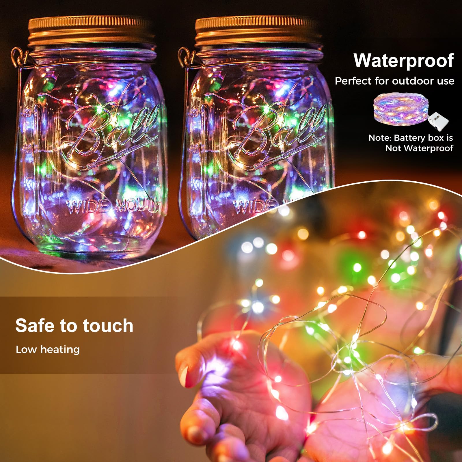 kolpop LED Fairy Lights, 12 Pack, Battery Operated, Waterproof Twinkle String Lights, Multicolor for Christmas and Parties