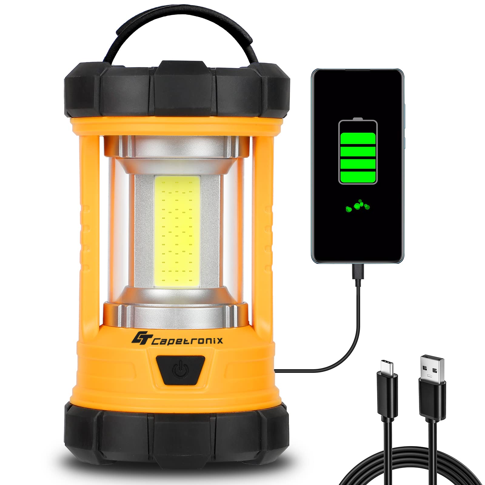 CT CAPETRONIX Camping Lantern, 3200LM LED Light, 4600mAh Rechargeable, 5 Modes, Orange, Model HW0YY05