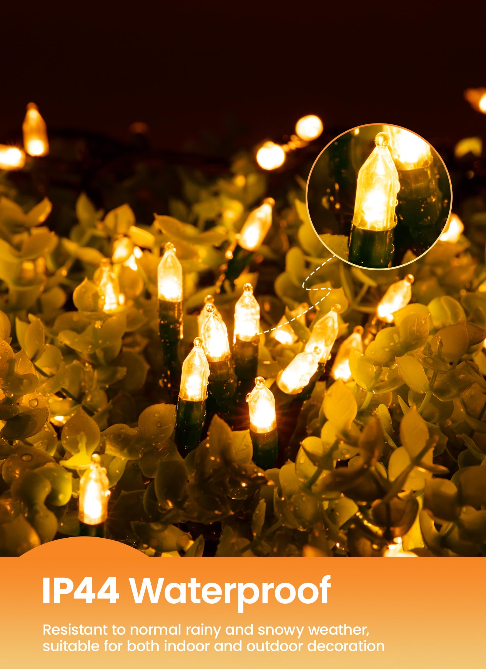 Brightown LED Mini Lights, 100 Clear Bulbs, 39ft, 8 Light Modes, Warm White, Green Wire, Model DMO-S-100