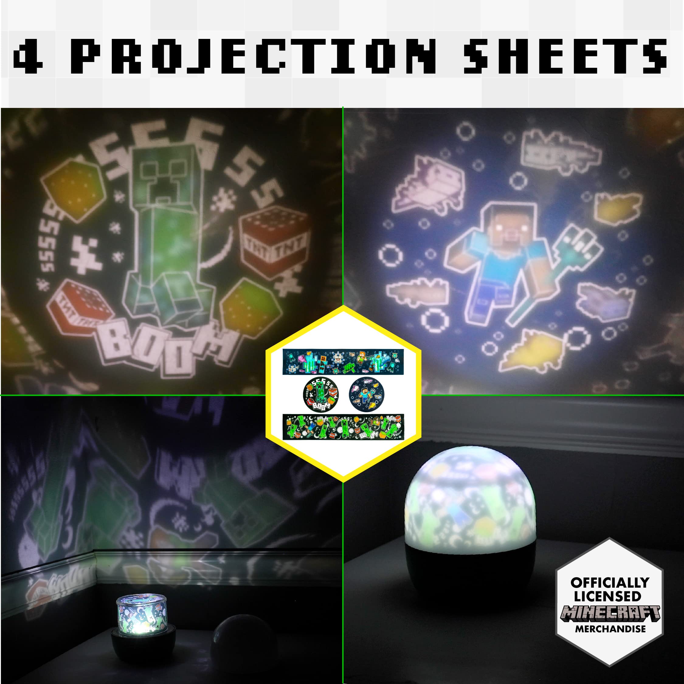Paladone Minecraft Officially Licensed Creeper & Steve Projector Night Light, Gamer Projection Lamp Accessory, Minecraft Sounds,