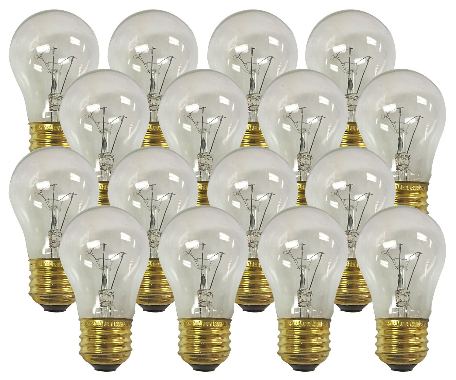 Royal Designs Clear Glass Incandescent Light Bulbs, E26 Medium Brass Base, 15W, Set of 16, Model LB-5011-16
