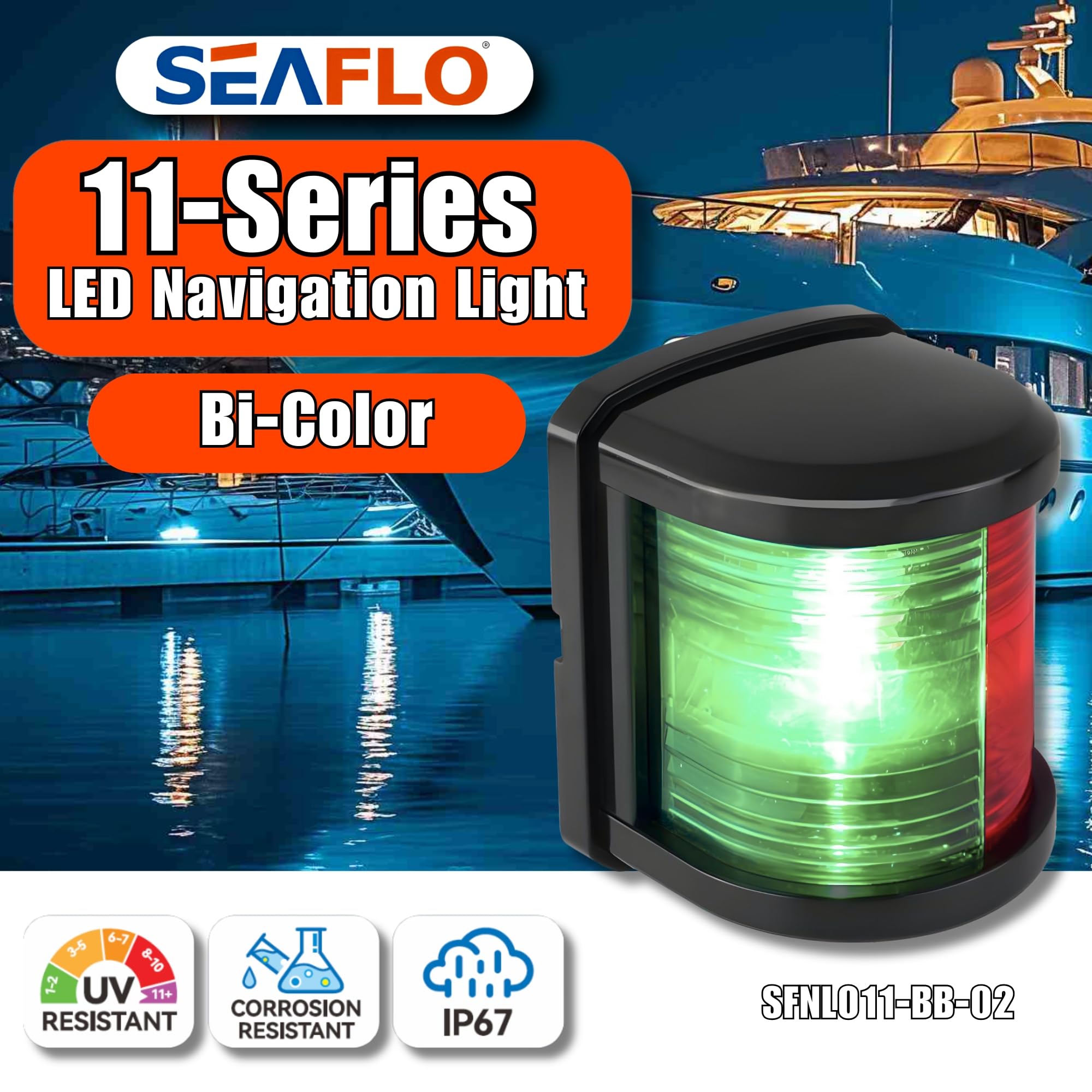 SEAFLO LED Bi-Color Navigation Light - 12V, 1W, IP67 Waterproof, 2NM Visibility, Regular Size, Bi-Color (Red/Green), Model SFNL
