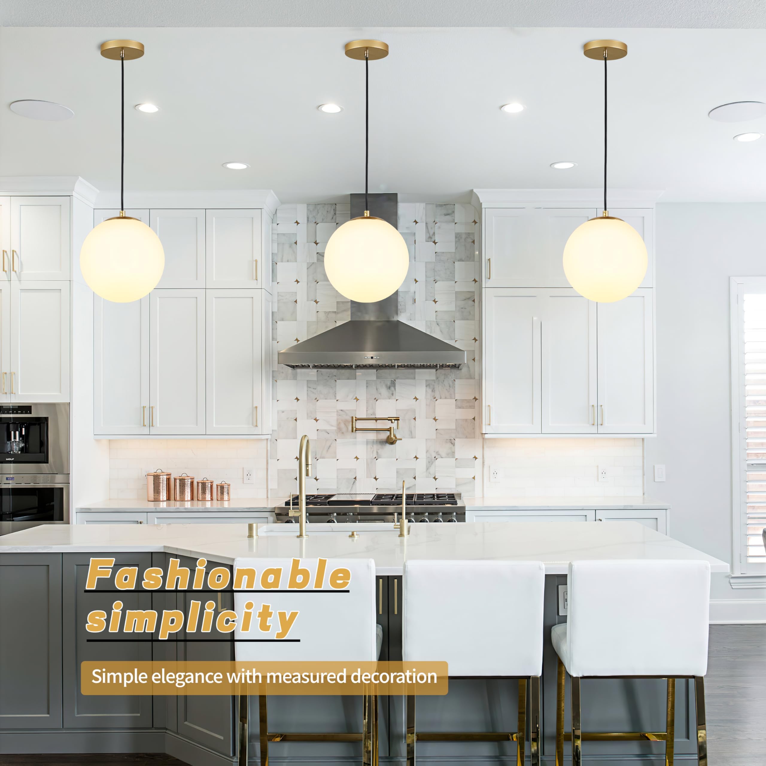 Koko&Yukina 10&quot; Gold Globe Pendant Light, Mid Century Modern Glass Shade For Dining Room/Bedroom