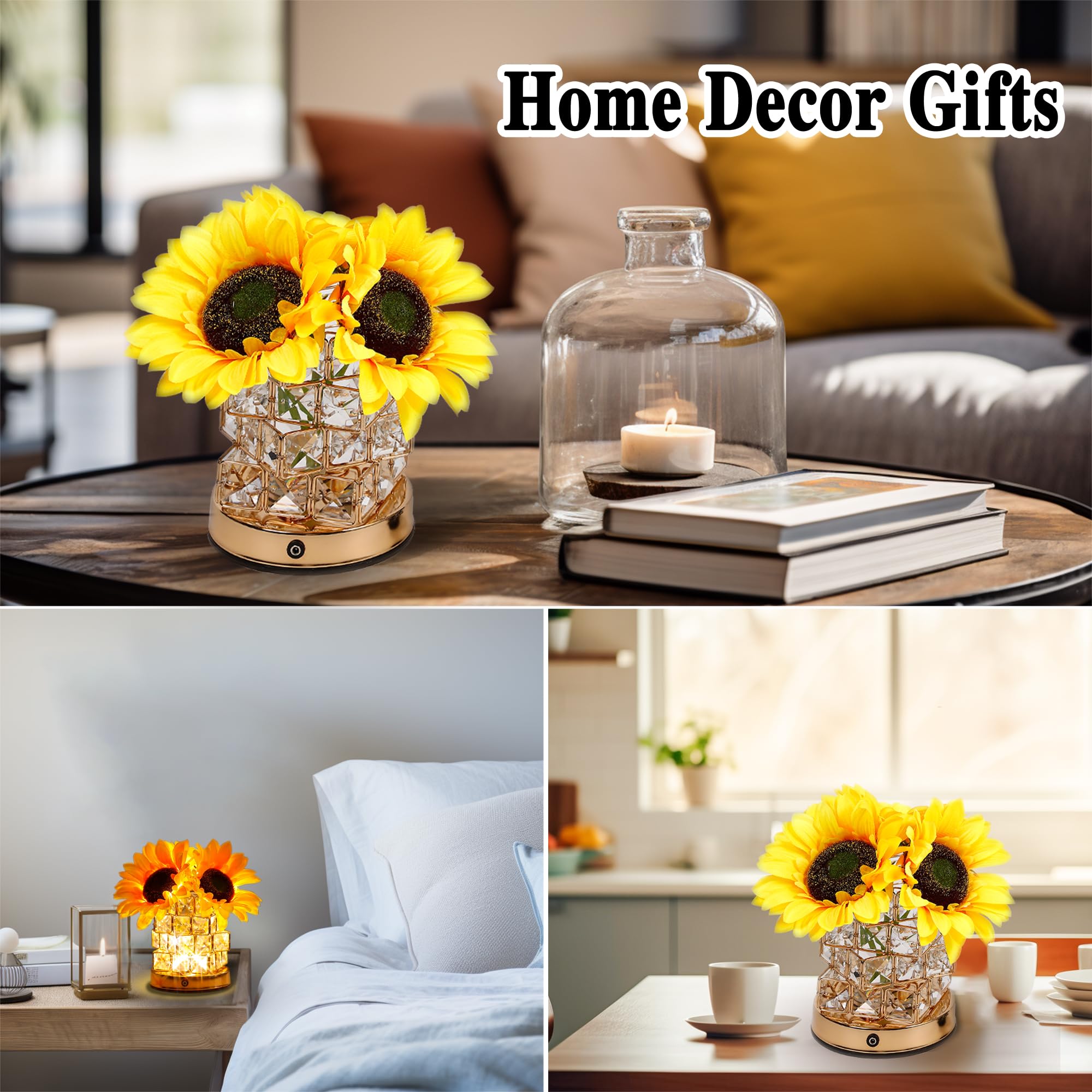 Hibeauti Sunflower Crystal Led Lamp Gifts For Womens, For Womens Daughter Teacher Mom Wife Friends Her Mothers Day Valentines Ch