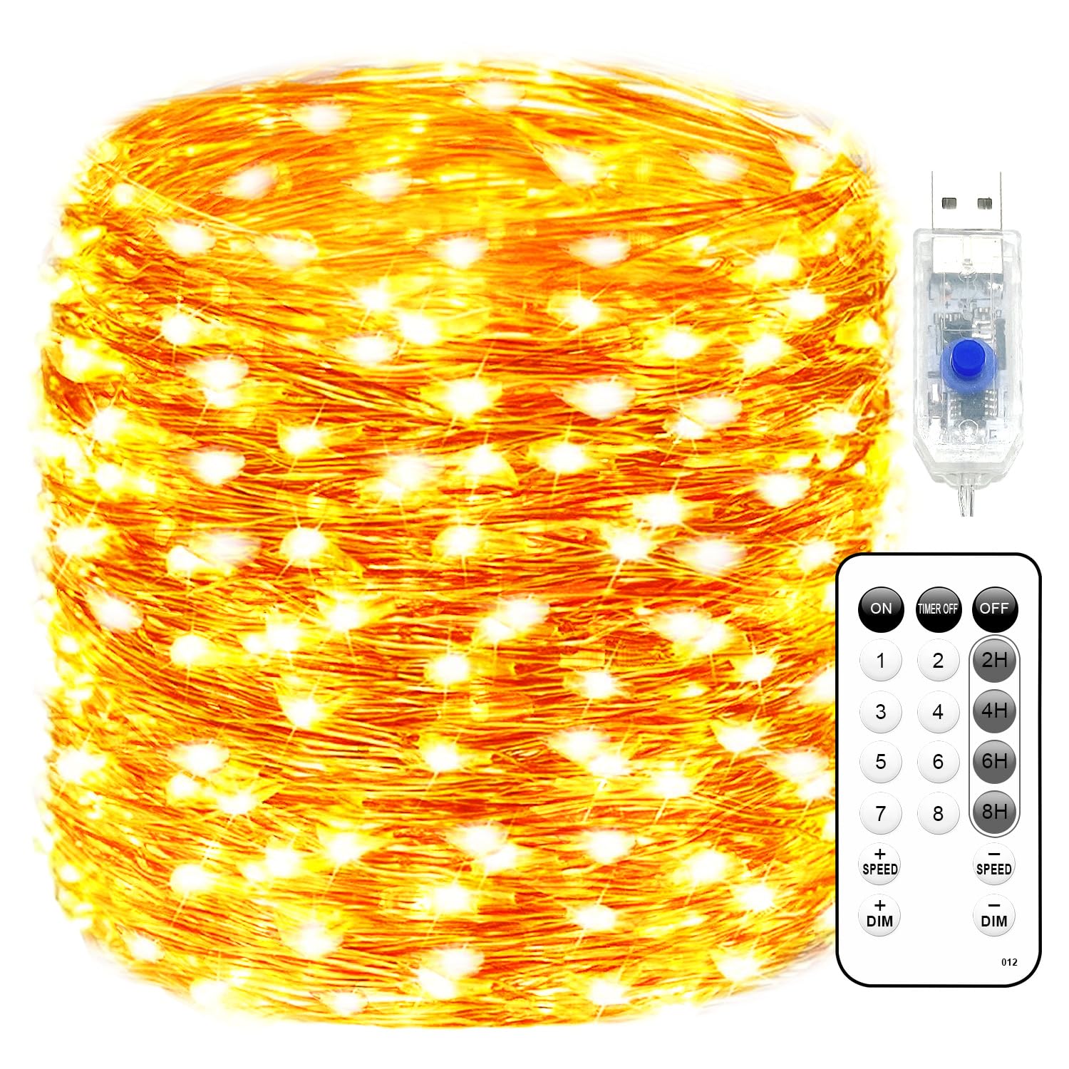 yietNL Fairy Lights USB 72FT 220 LED Warm White Copper Wire with Remote, Timer, 8 Modes - Waterproof String Lights for Decoration