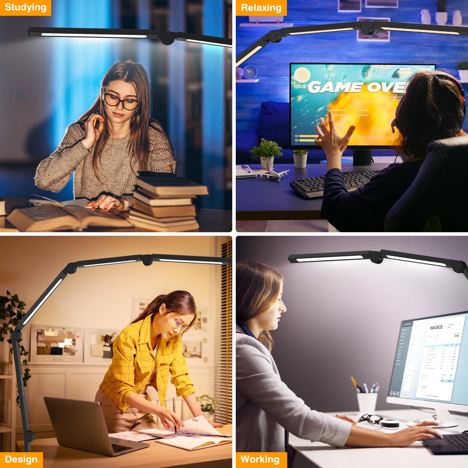 Led Desk Lamp With Clamp,Adjustable Swing Arm Desk Lamps For Home Office,Dimmable Tempering Eye Care Desk Light,Bright Modern Le