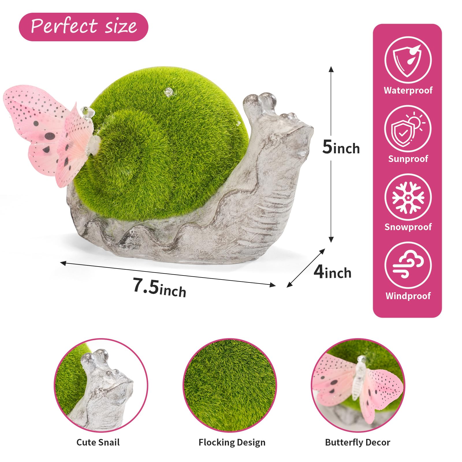 Vasesun Solar Snail Garden Statue Lights For Outdoor Decor Flocking With Led Figurine Lighting Resin Slug Flocked Decorations Fo