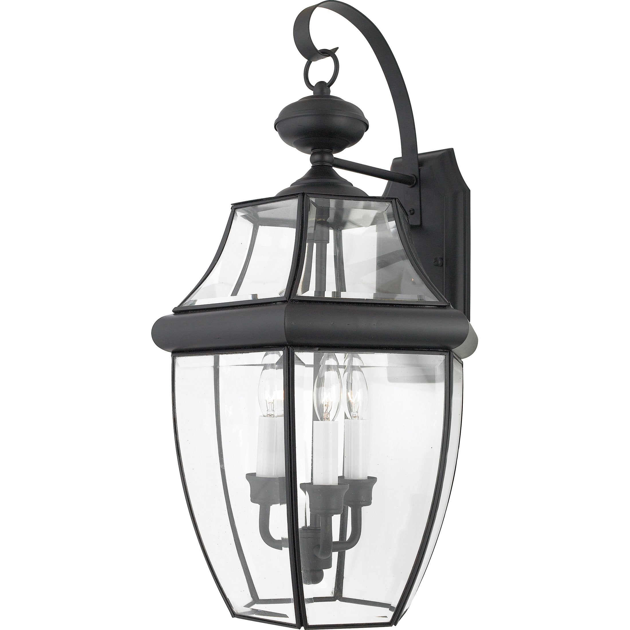 Quoizel Newbury 23 Outdoor Wall Lantern, 3-Light Mystic Black with Clear Beveled Glass, French Country Style, ETL Wet Location