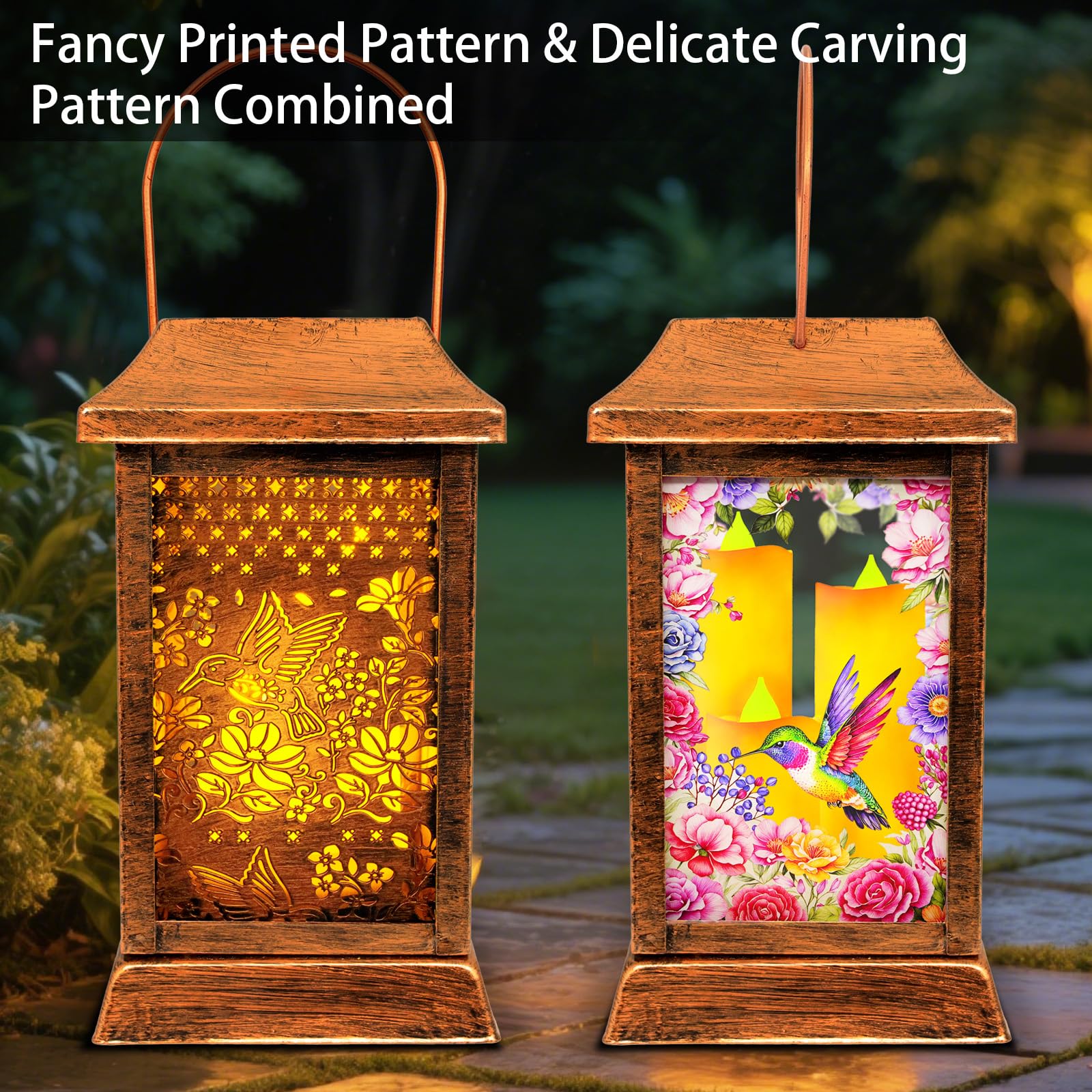 Hummingbird Solar Lanterns Outdoor Hanging Lanterns  Metal Glass Garden Decor Solar Lights  Gifts For Women Mom Birthday Grandma Mothers Day  Waterproof Decorative Lantern For Outside Patio Yard