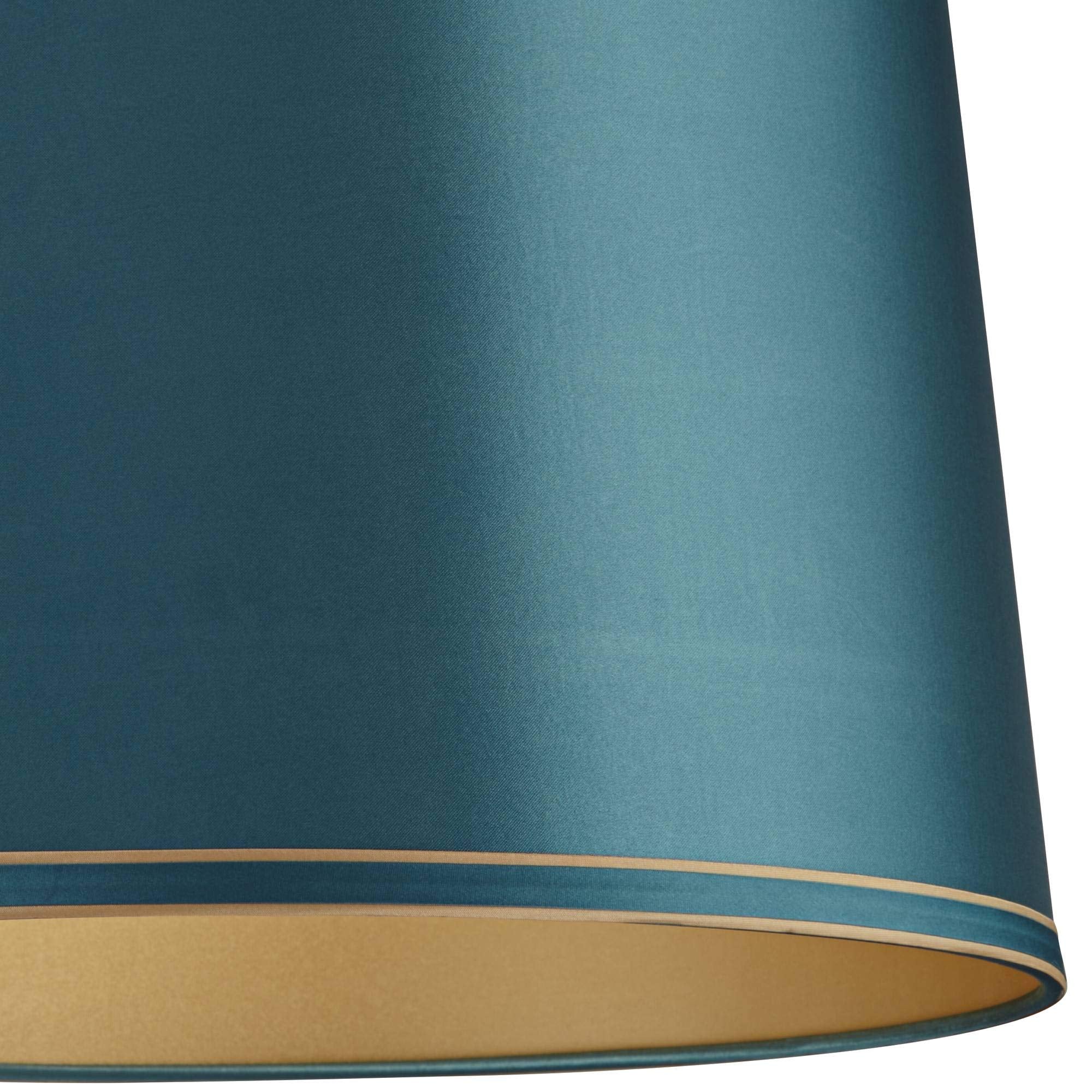 Soft Teal Medium Drum Lamp Shade With Gold Trim 14'' Top X 16'' Bottom X 11'' High (Spider) Replacement With Harp And Finial - S