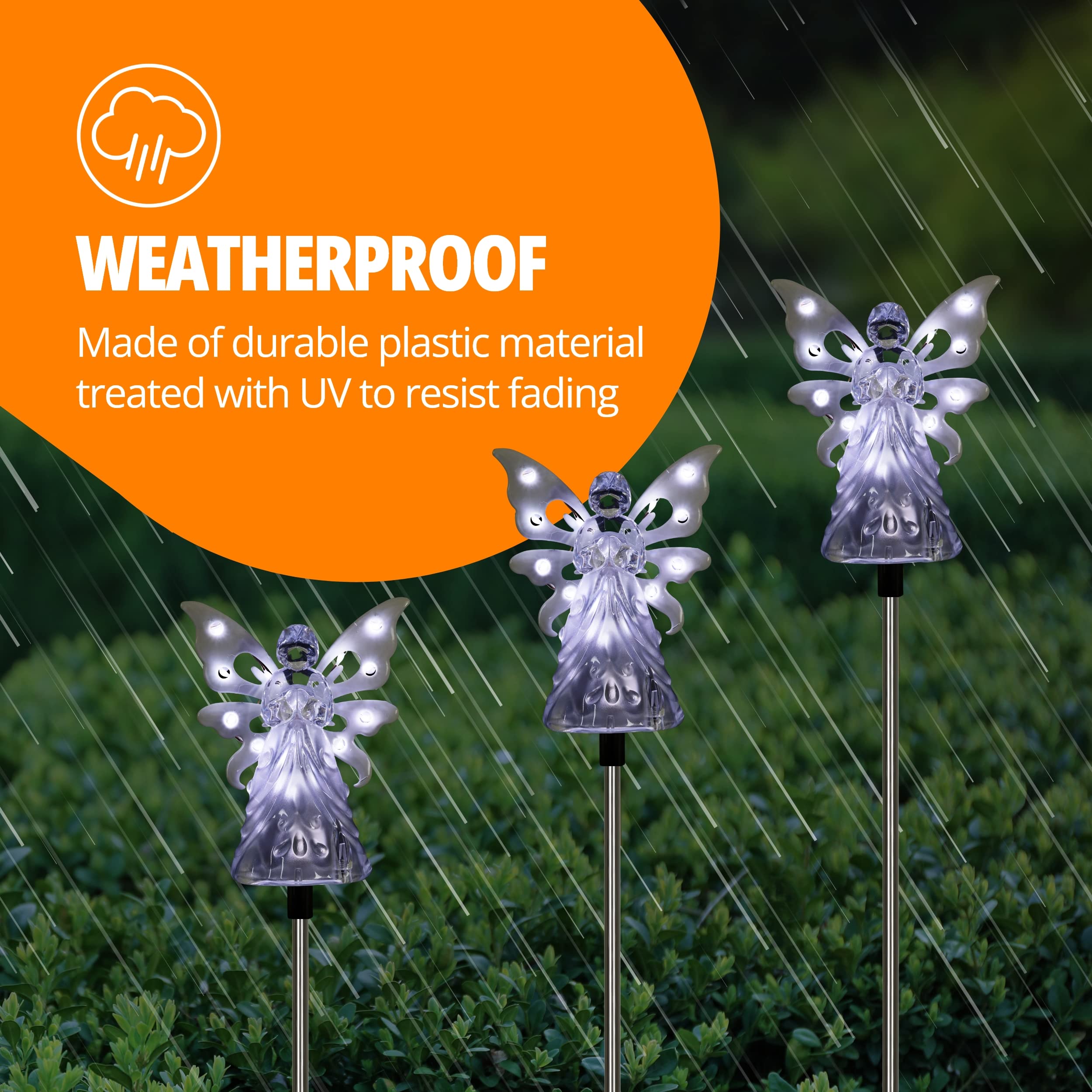 Exhart Garden Solar Lights, Decorative Angel Stake, 12 LEDs, Small, White, Model 20714