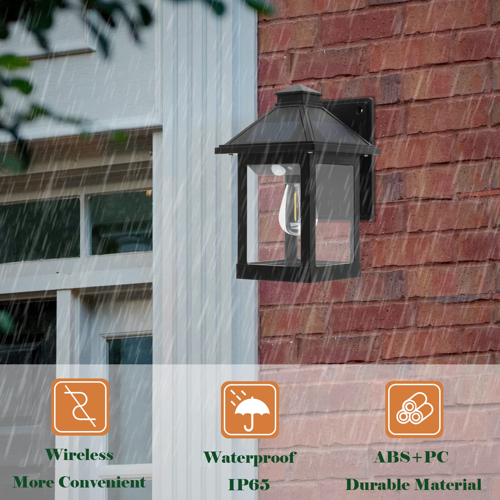 Nodfens Solar Wall Lanterns - 3 Modes, Motion Sensor, Waterproof Led Sconce Lights For Outdoors