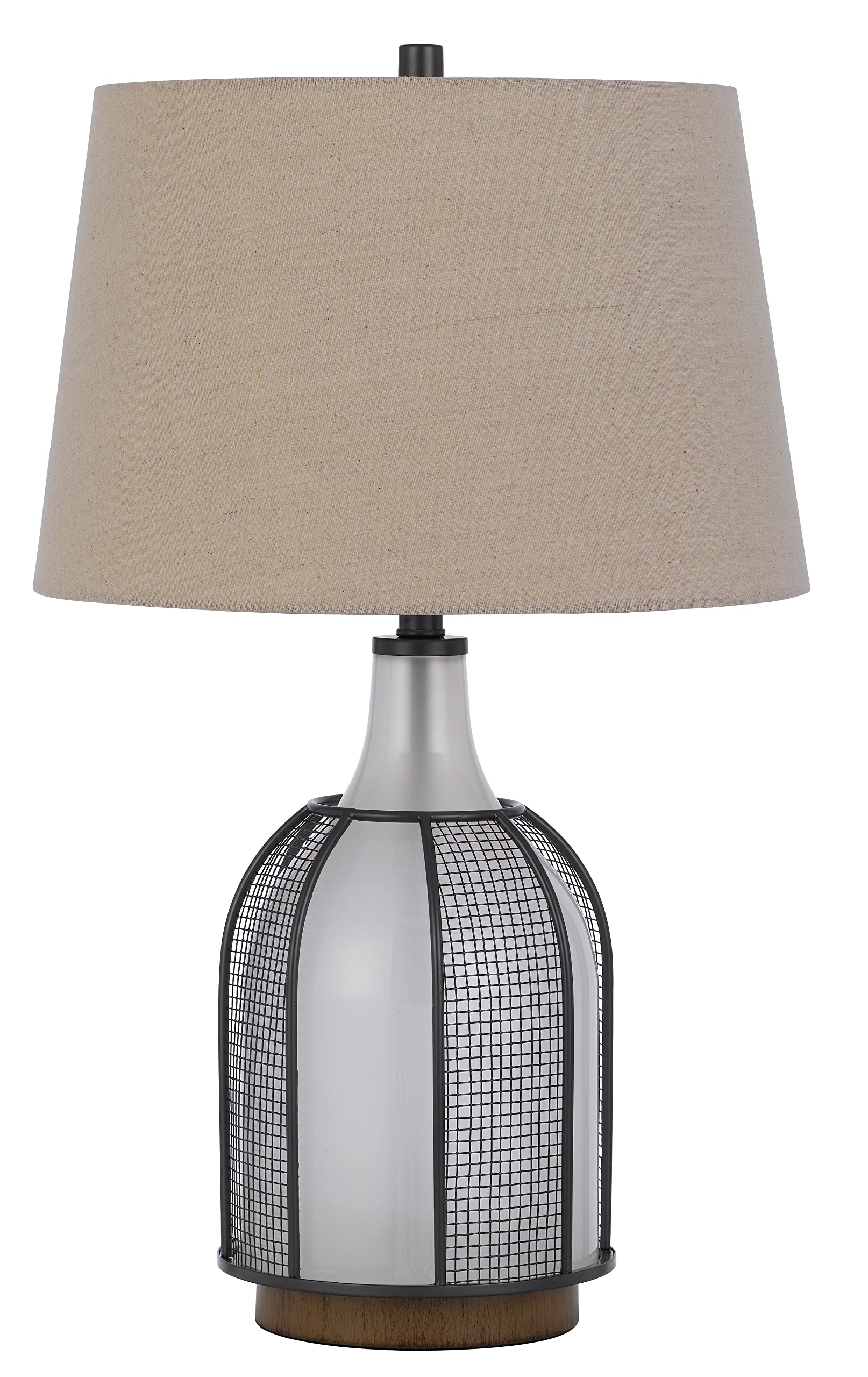Cal Lighting BO-3124TB 150W 3 Way Morgan Glass Table Lamp with Mesh Guard Design and Taper Drum Linen Shade
