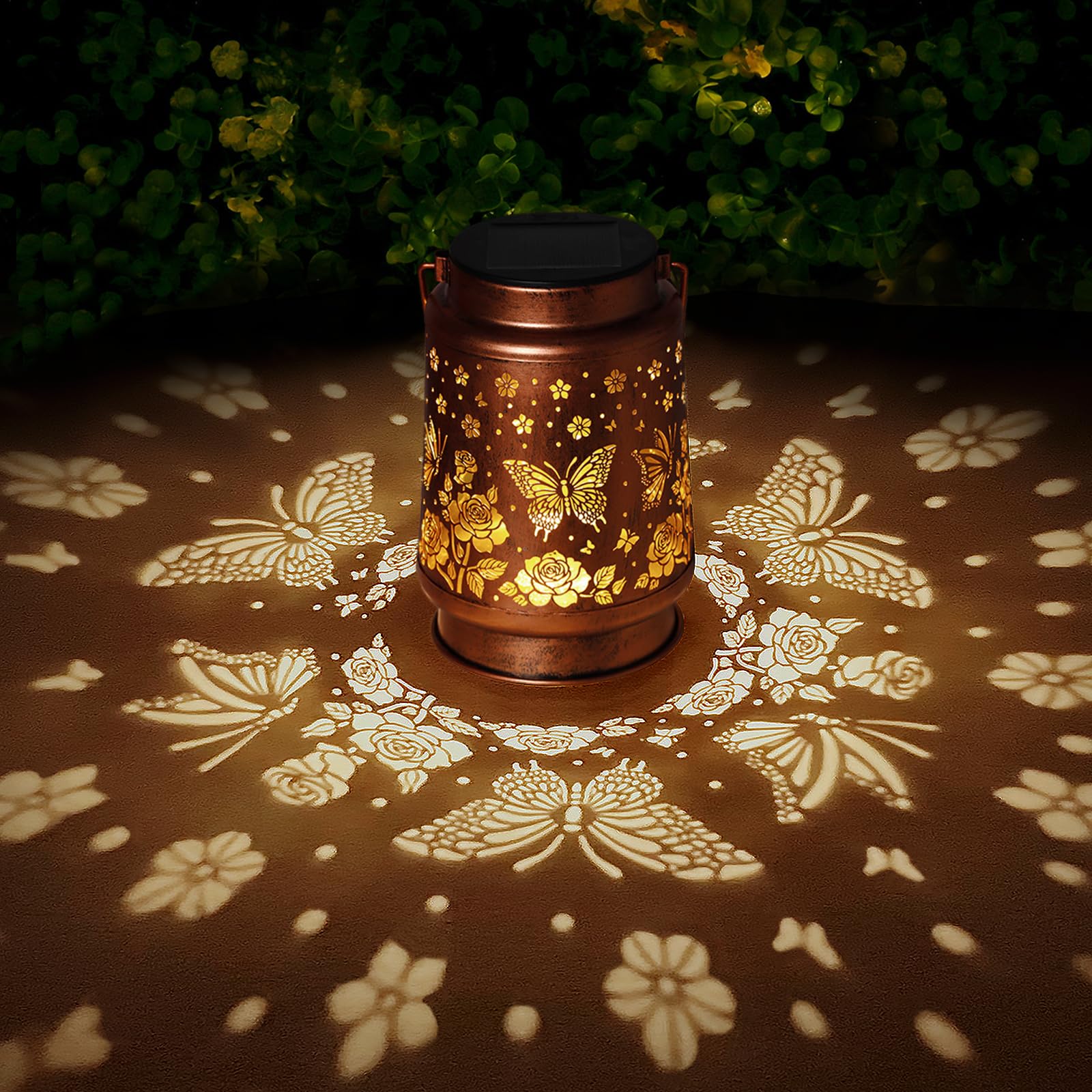 2 Pack Butterfly Solar Lanterns Outdoor Waterproof Rose Garden Decor Gifts For Women Mom Grandma Hanging Solar Lights Metal Lantern Decoration Outside For Yard Patio Backyard Porch