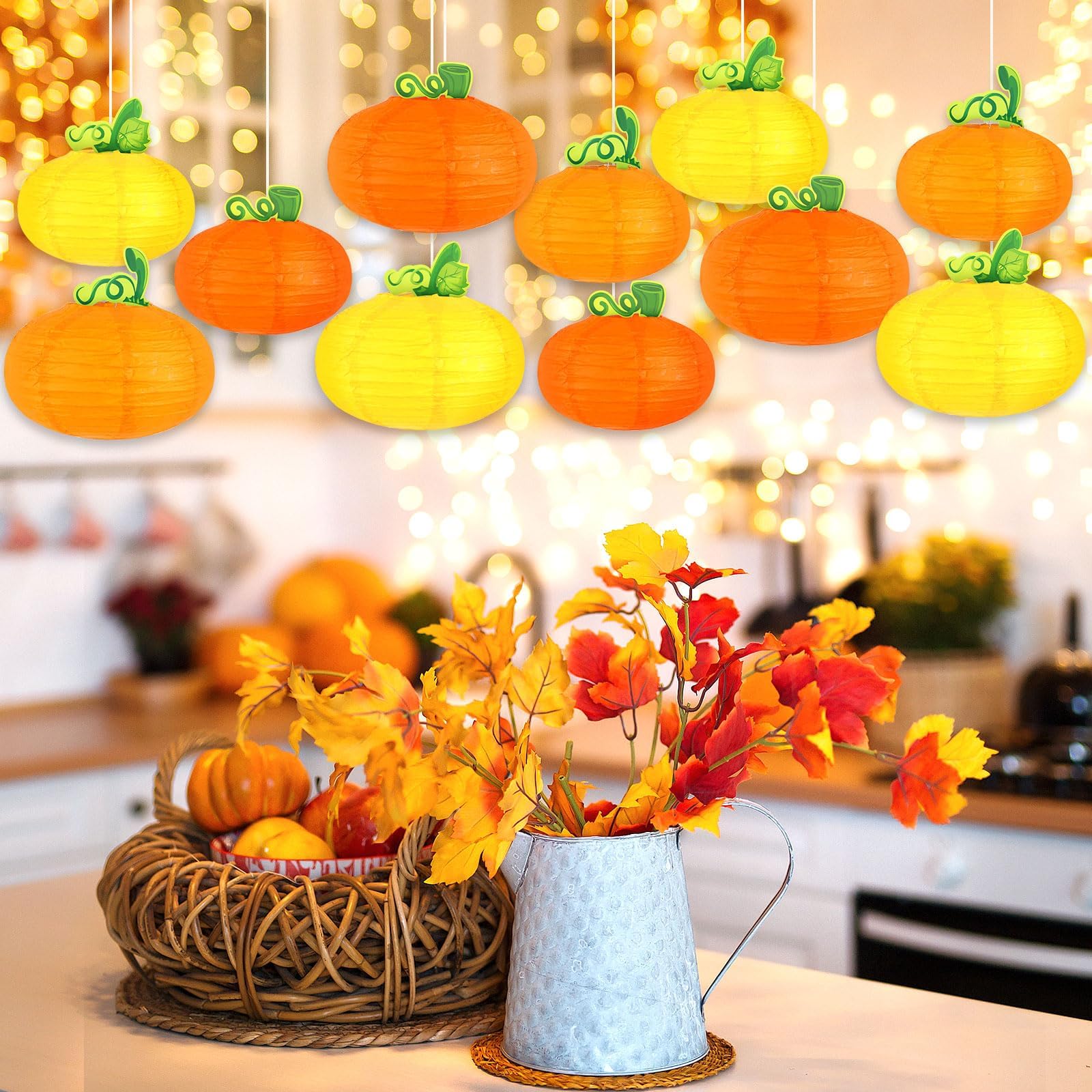 Decyool 12Pcs Fall Thanksgiving Pumpkin Paper Lanterns 3D Pumpkin Hanging Honeycomb Centerpieces For Birthday Wedding Harvest Party Supply Decorations
