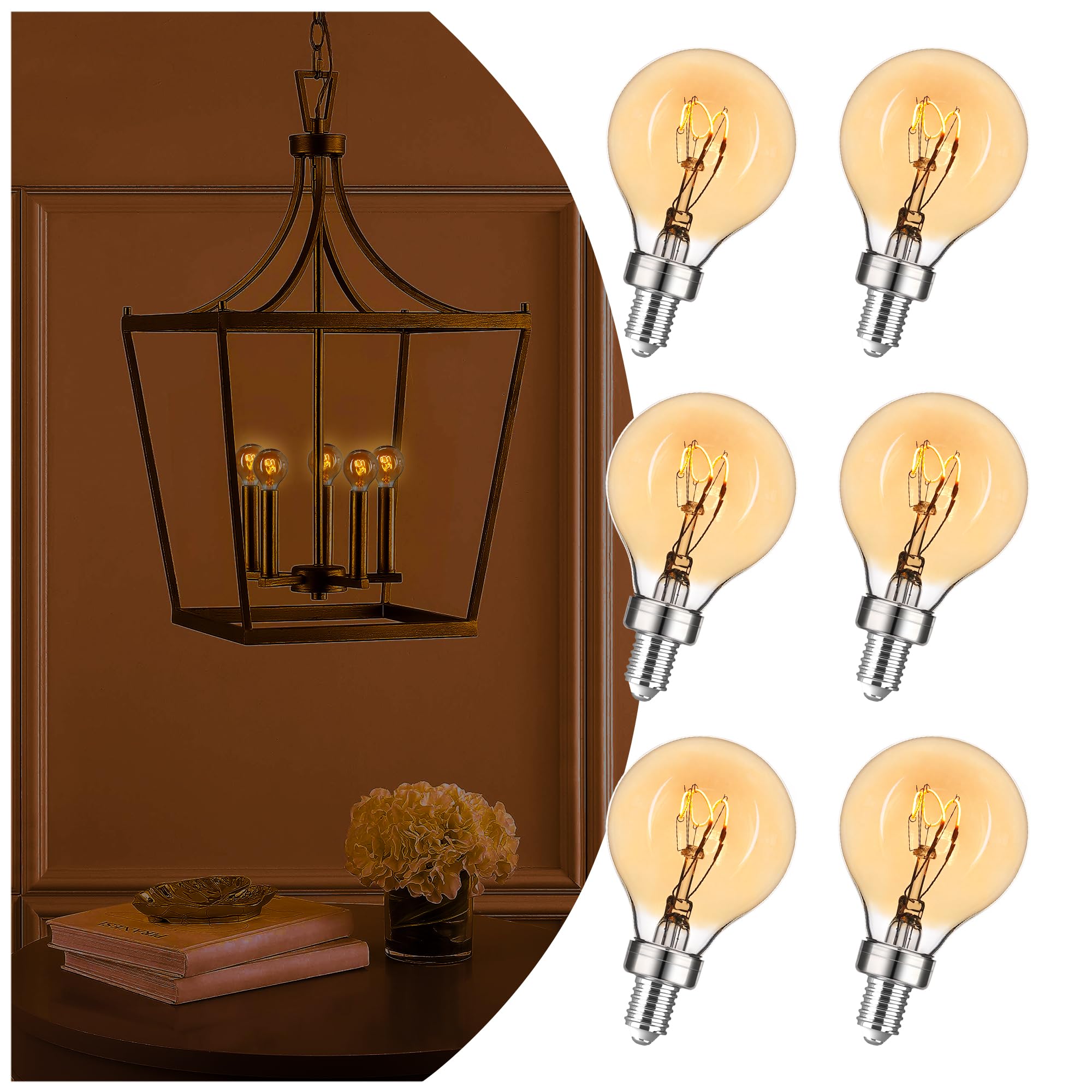 Brighfivey E12 Candelabra Bulb 15 Watt Equivalent, Globe Small Light Bulb Dimmable Led Chandelier Bulbs, Super-Thin Filament Amb