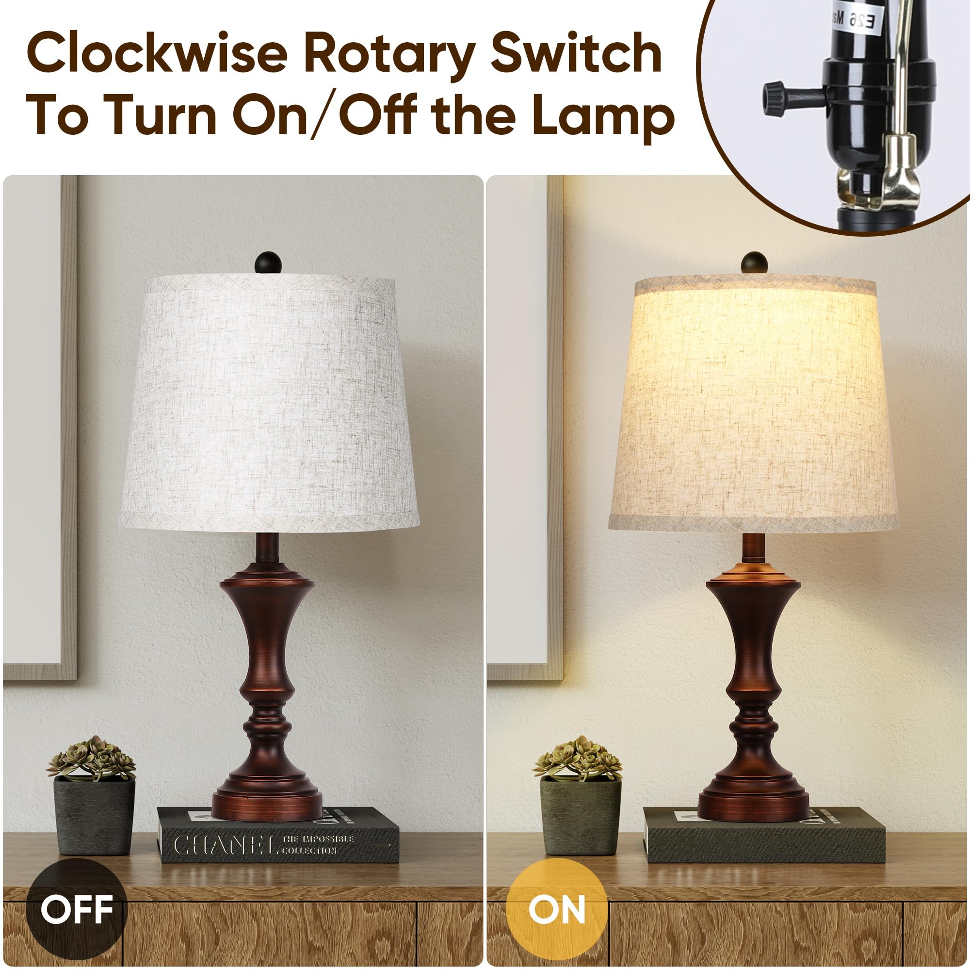 ROTTOGOON Retro Table Lamps Set of 2 Vintage Rustic Nightstand Lamps Brown Model ROLP406AZ2