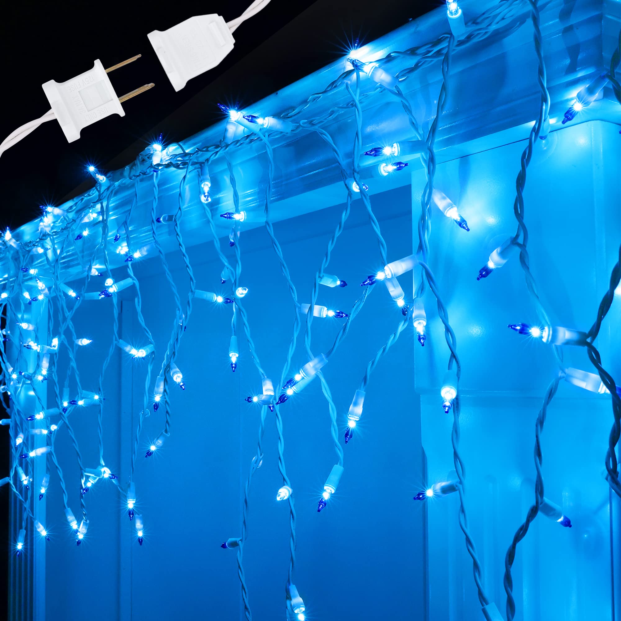 Brizled Blue Icicle Lights, 17.34ft 300 Count Tradition Christmas Icicle Lights, 120V UL Certified Icicle String Lights White Wi
