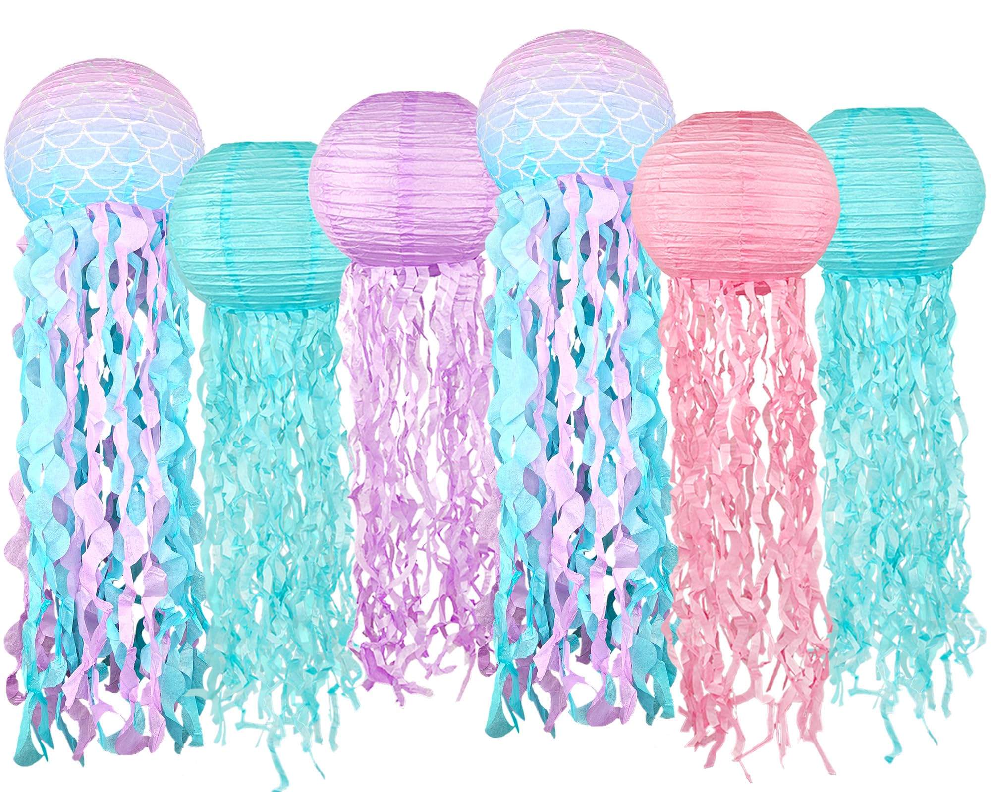 Blue Pink Purple Hanging Jelly fish Paper Lanterns, Gradient Colorful Paper Lanterns for Mermaid Theme Party, Under The Sea Birt
