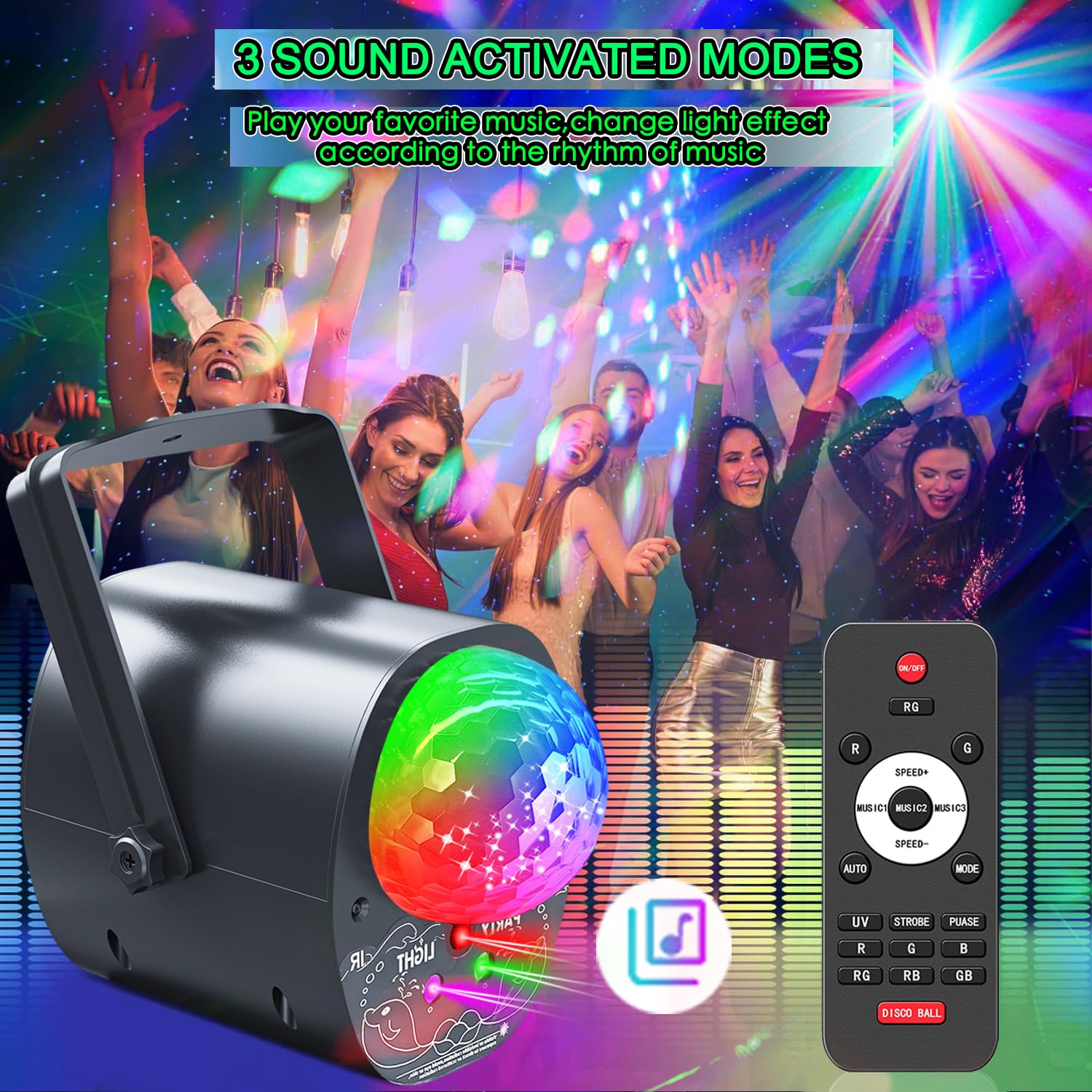 Party Light Disco Ball 4 In 1Dj Strobe Stage Rave Dance Light Projector Effect Sound Activated With Remote Control For Karaoke P