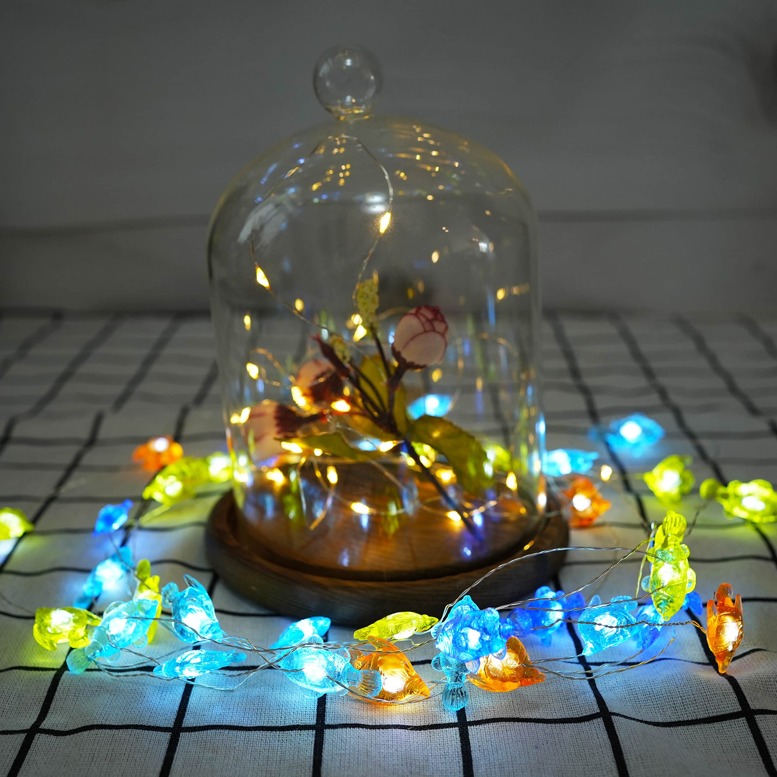 Decorman Tropical Fishes Decorative String Lights, 14Ft 40 Led 8 Modes Cool White Weatherproof Battery Operated Ocean Theme Lights For Bedrooms Parties Weddings Gardens With Remote And Timer