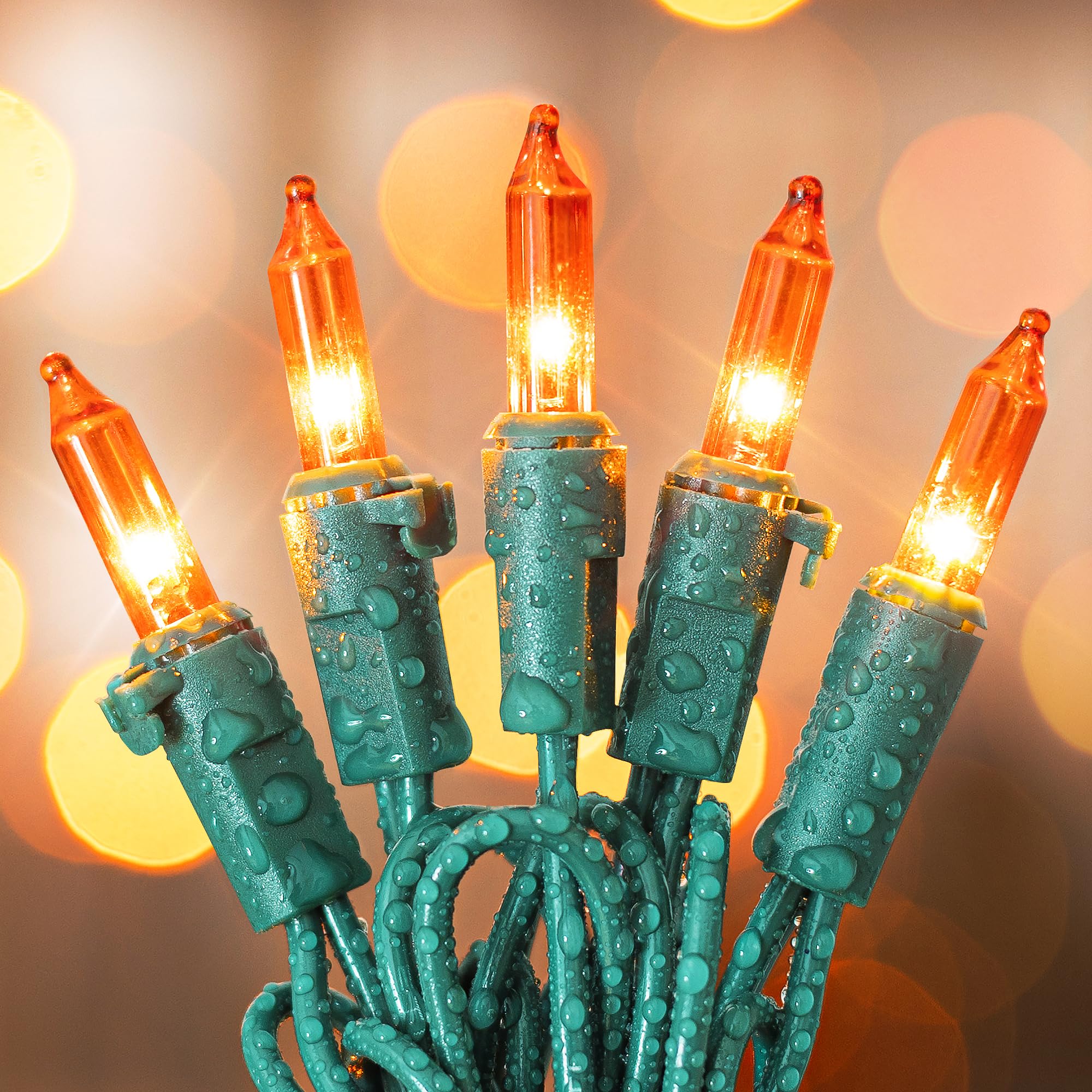 mimigogo Orange Halloween Tree Lights, 50 Incandescent Bulbs, 13ft Waterproof Fairy String Lights for Indoor/Outdoor Decor