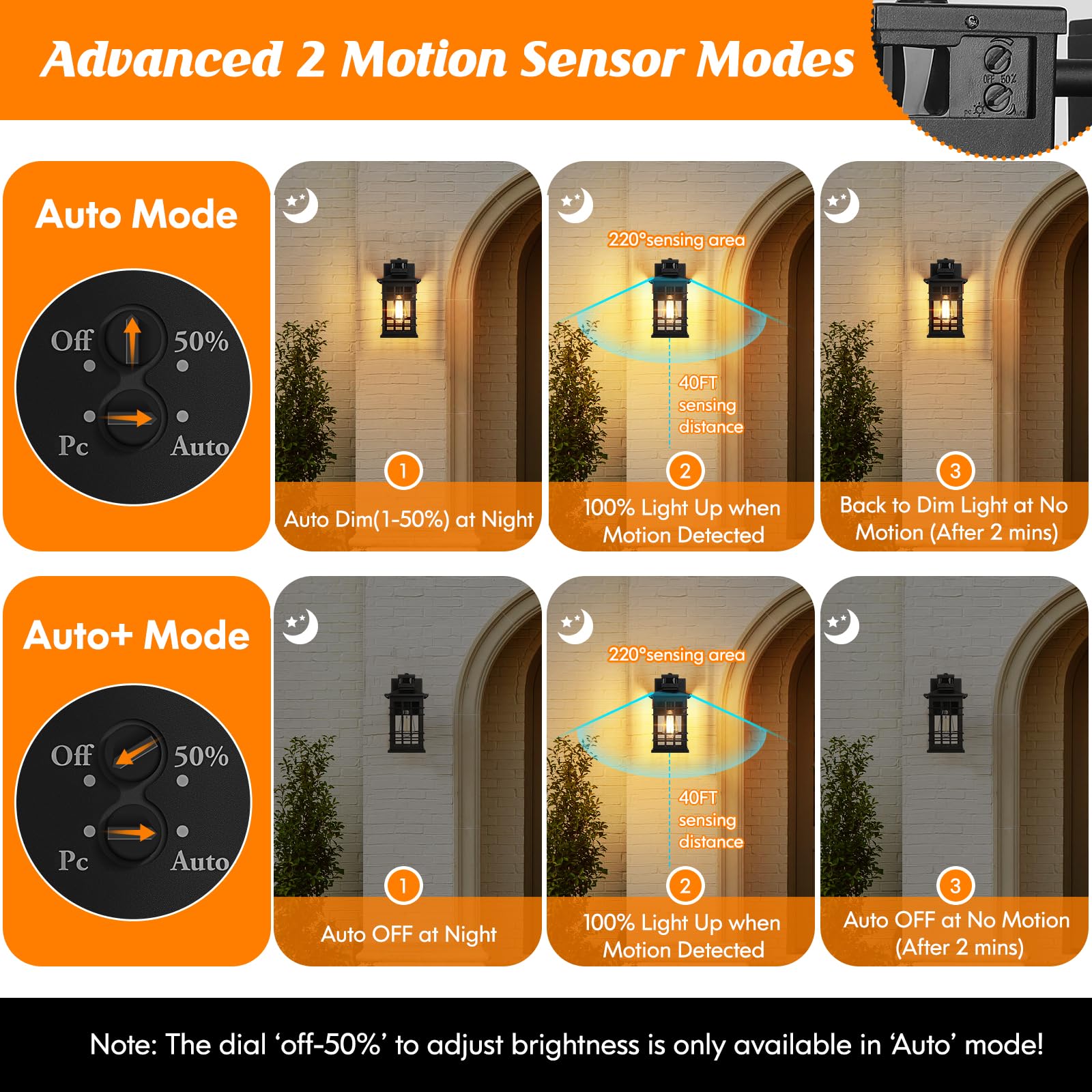 2-Pack Porch Lights With Gfci Outlet, Motion Sensor Dusk To Dawn Waterproof Outdoor Wall Lights, 3 Lighting Modes Black Exterior