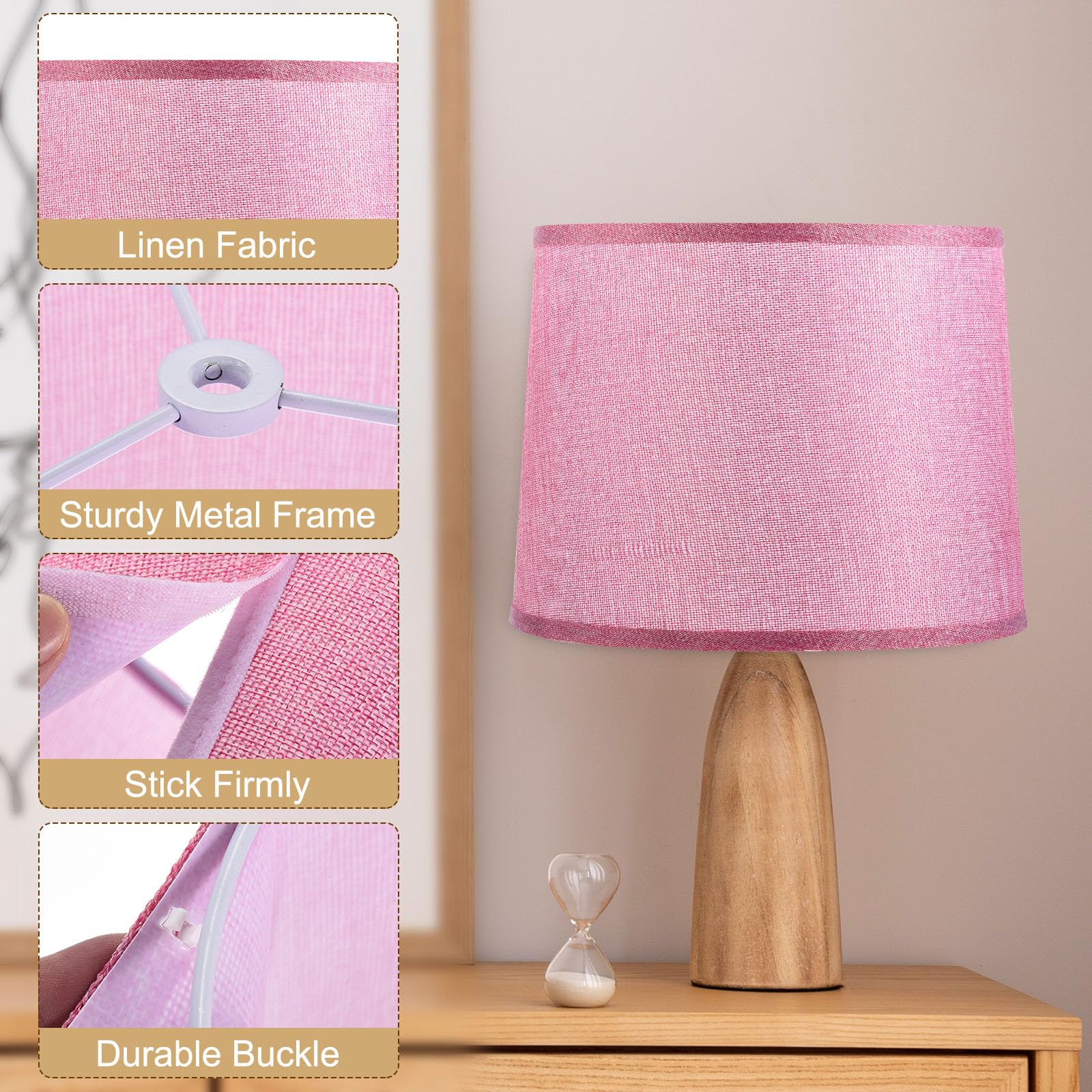 Patikil Lamp Shades For Table Lamps Set Of 2, 11.4" Top X 12.6" Bottom X 9.8" High Drum Lamp Shades For Floor Lamps Medium Linen Lampshade Easy Assembly For Lamp Replacement, Pink
