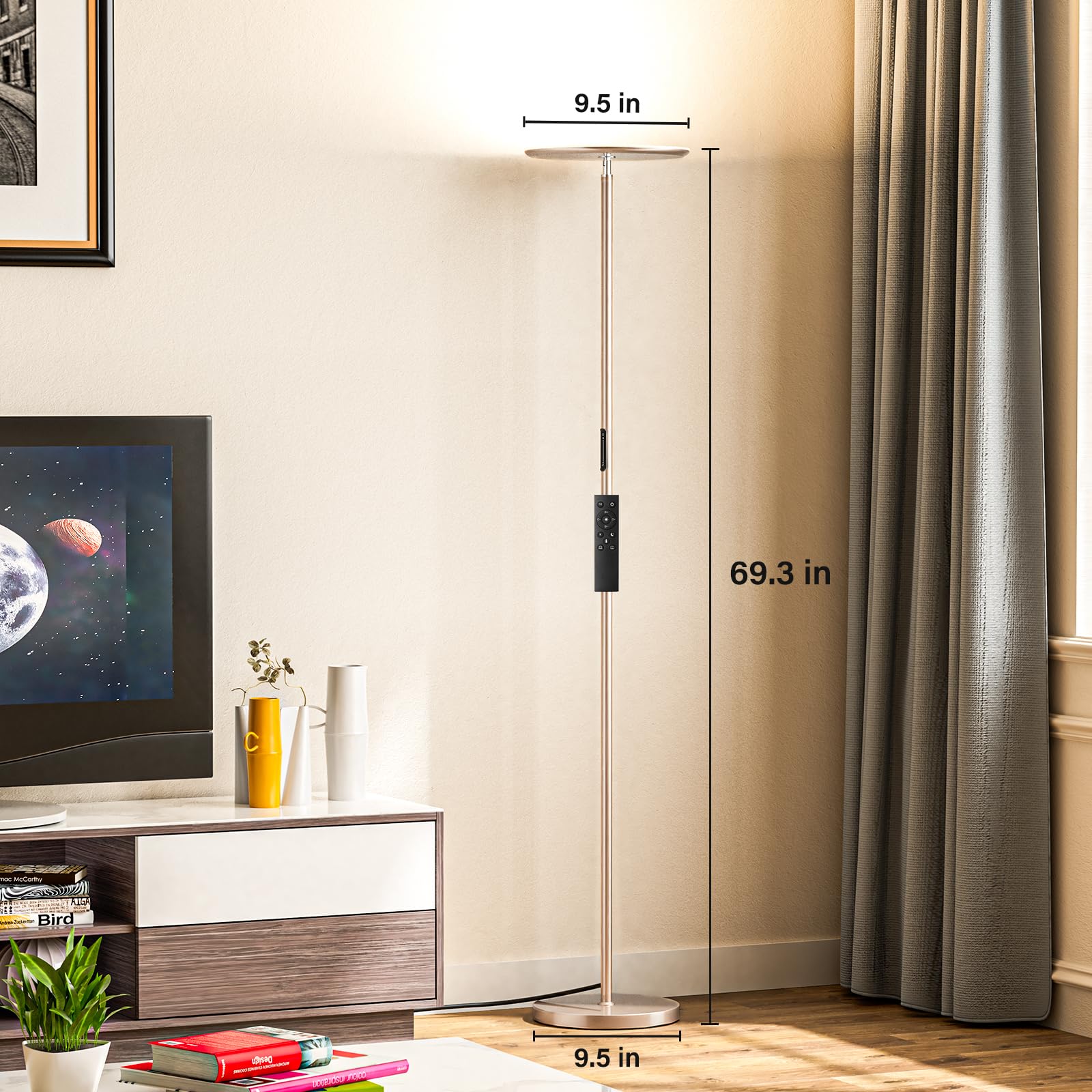 Preeotti Led Floor Lamp With Remote, 36W/3000-5000K,Touch Control, Fully Dimmable, Adjustable Brightness, 69 In, Sand Golden